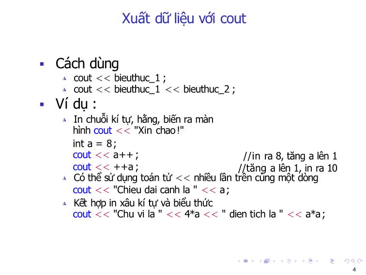 Bài giảng Tin học đại cương - Bài 3: Nhập xuất dữ liệu & các hàm toán học - Nguyễn Thị Phương Thảo trang 4