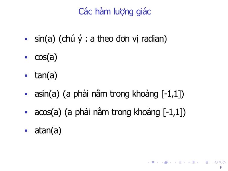 Bài giảng Tin học đại cương - Bài 3: Nhập xuất dữ liệu & các hàm toán học - Nguyễn Thị Phương Thảo trang 9