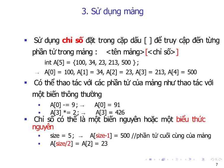 Bài giảng Tin học đại cương - Bài 7: Mảng một chiều, hai chiều - Nguyễn Thị Phương Thảo trang 7