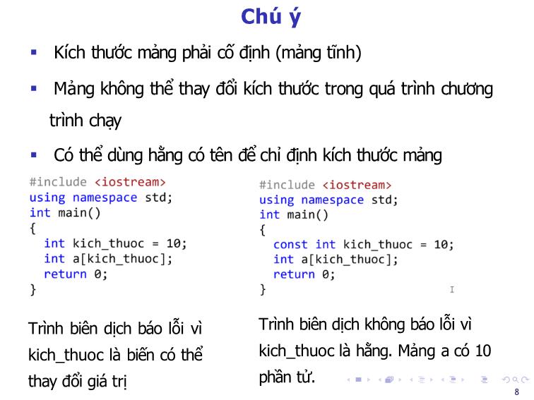 Bài giảng Tin học đại cương - Bài 7: Mảng một chiều, hai chiều - Nguyễn Thị Phương Thảo trang 8