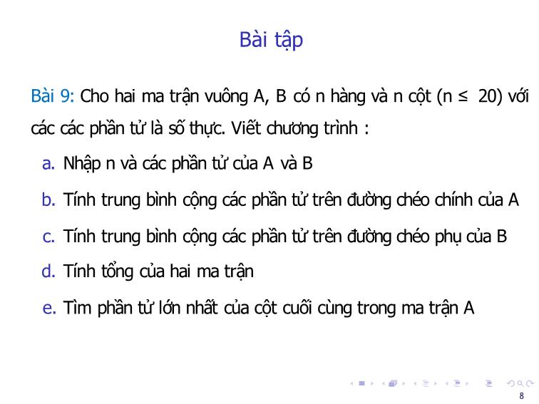 Bài giảng Tin học đại cương - Bài 9: Ôn tập về mảng (Sử dụng hàm) - Nguyễn Thị Phương Thảo trang 8