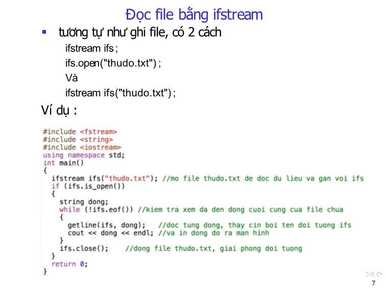 Bài giảng Tin học đại cương - Bài 11: Nhập, xuất file, struct - Nguyễn Thị Phương Thảo trang 7