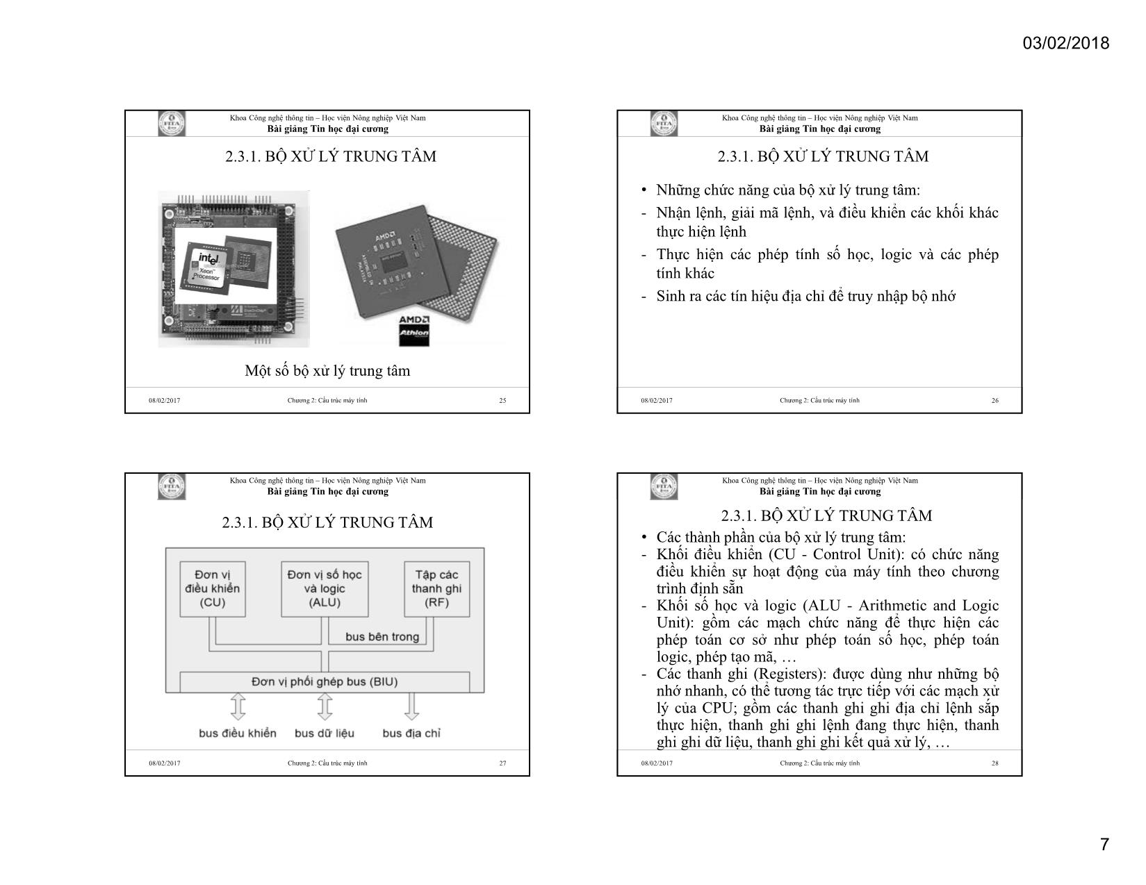 Bài giảng Tin học đại cương - Chương 2: Cấu trúc máy tính trang 7