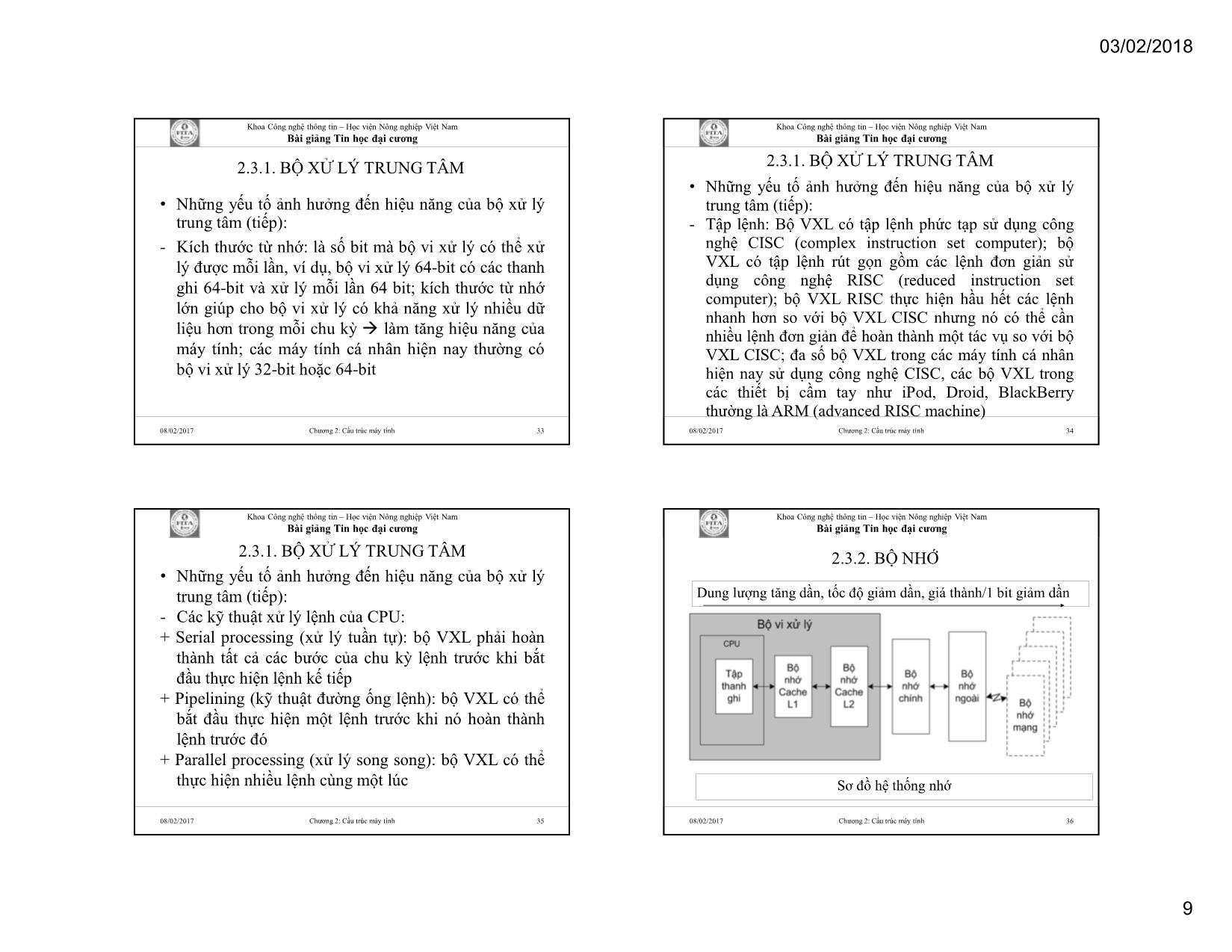 Bài giảng Tin học đại cương - Chương 2: Cấu trúc máy tính trang 9