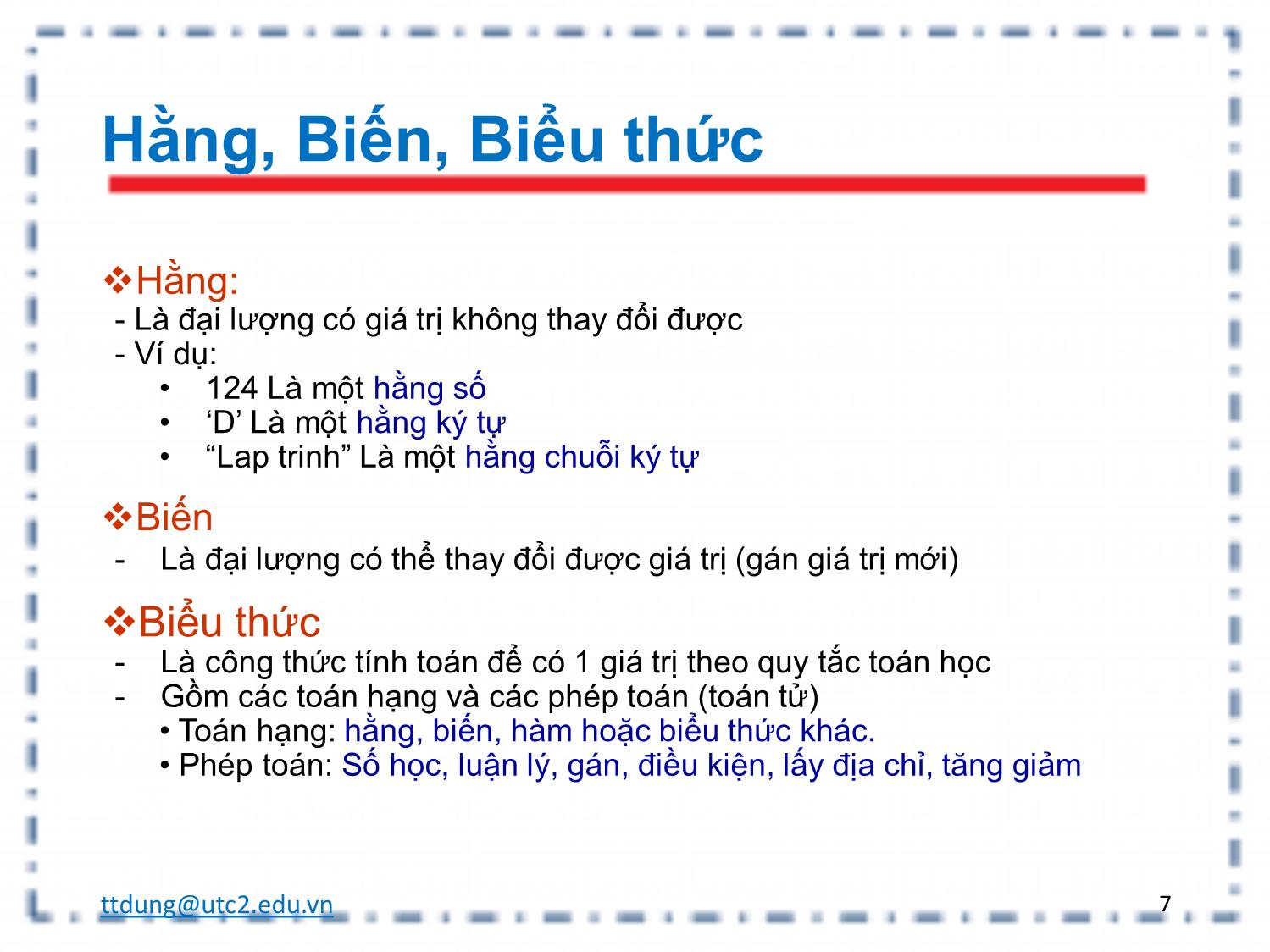 Bài giảng Tin học đại cương - Chương 2: Ngôn ngữ lập trình C trang 7