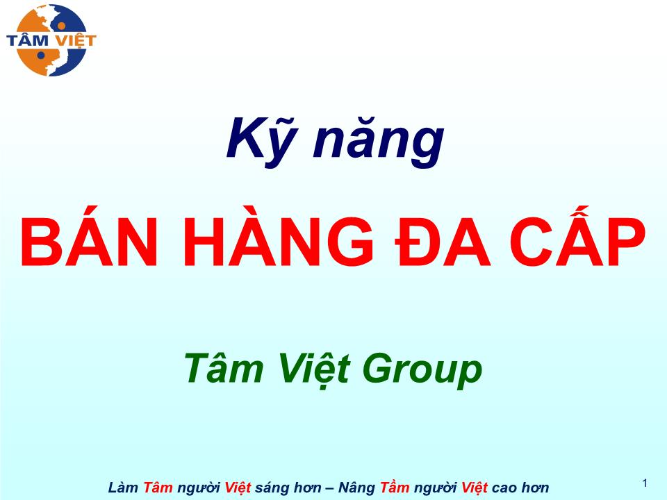 Bài giảng Kỹ năng bán hàng đa cấp trang 1