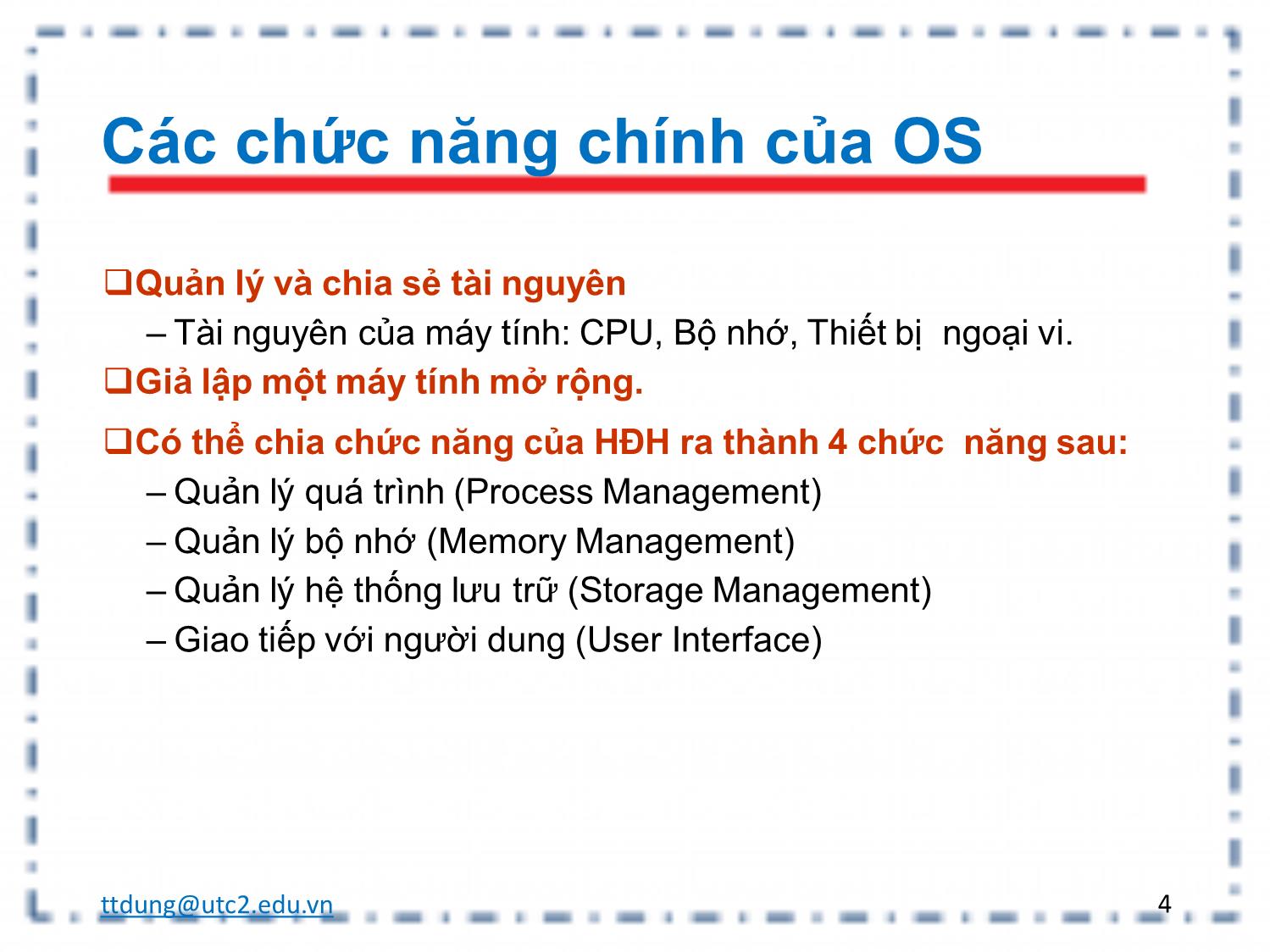 Bài giảng Tin học đại cương - Chương 2: Hệ điều hành và mạng - Trần Thị Dung trang 4