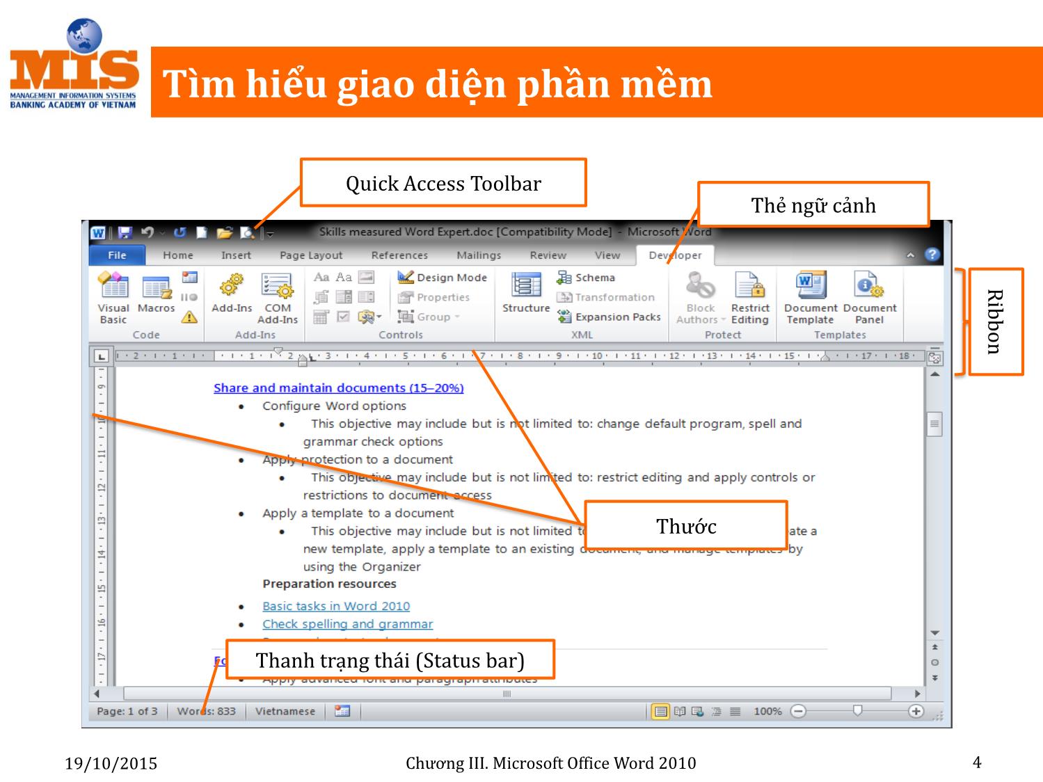 Bài giảng Tin học đại cương - Chương 3: Microsoft Office Word 2010 - Ngô Thùy Linh trang 4