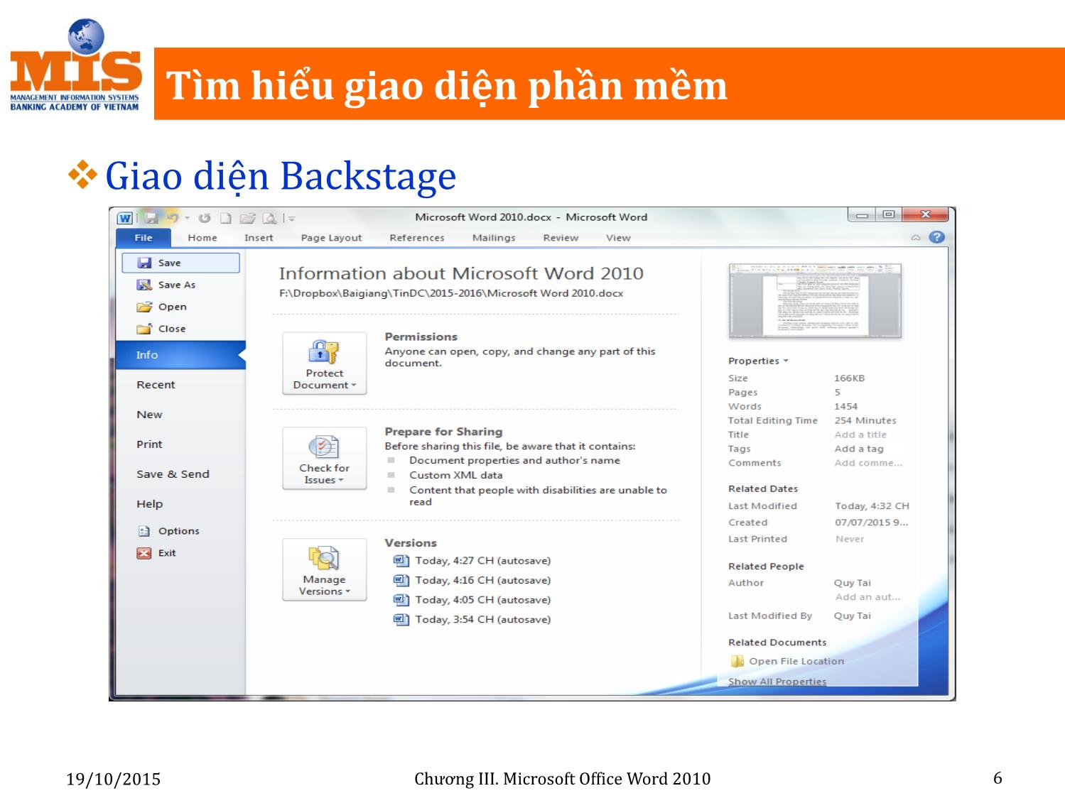 Bài giảng Tin học đại cương - Chương 3: Microsoft Office Word 2010 - Ngô Thùy Linh trang 6