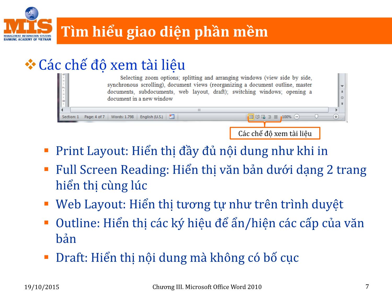 Bài giảng Tin học đại cương - Chương 3: Microsoft Office Word 2010 - Ngô Thùy Linh trang 7