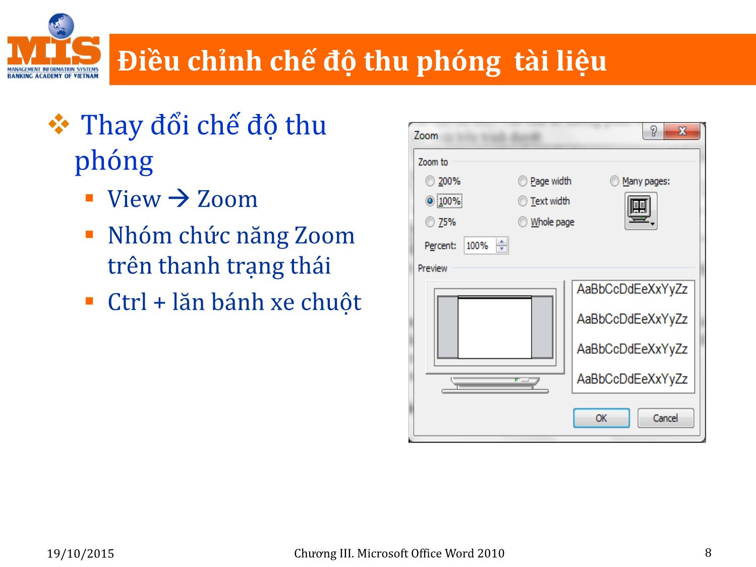 Bài giảng Tin học đại cương - Chương 3: Microsoft Office Word 2010 - Ngô Thùy Linh trang 8