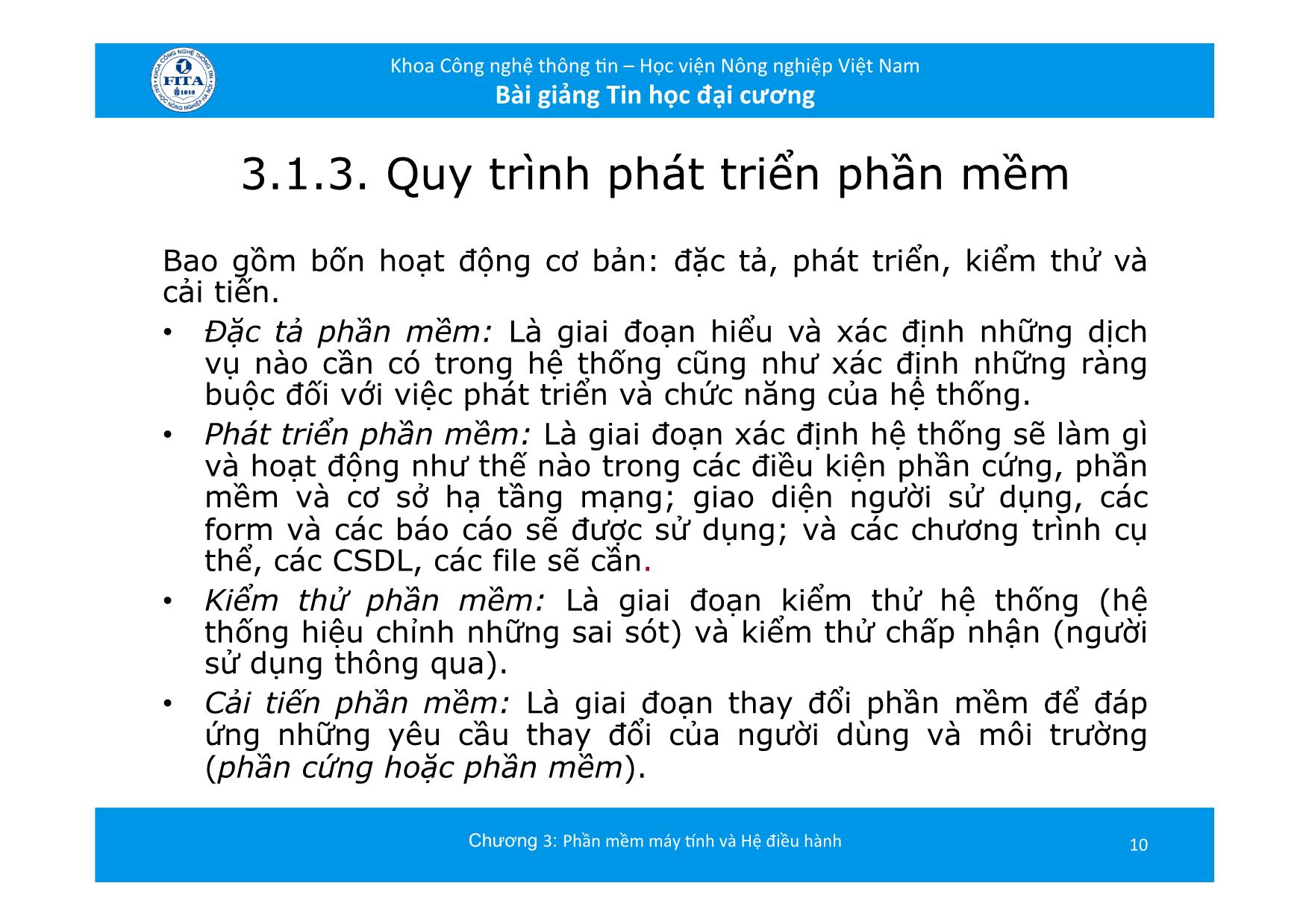 Bài giảng Tin học đại cương - Chương 3: Phần mềm máy tính và hệ điều hành trang 10