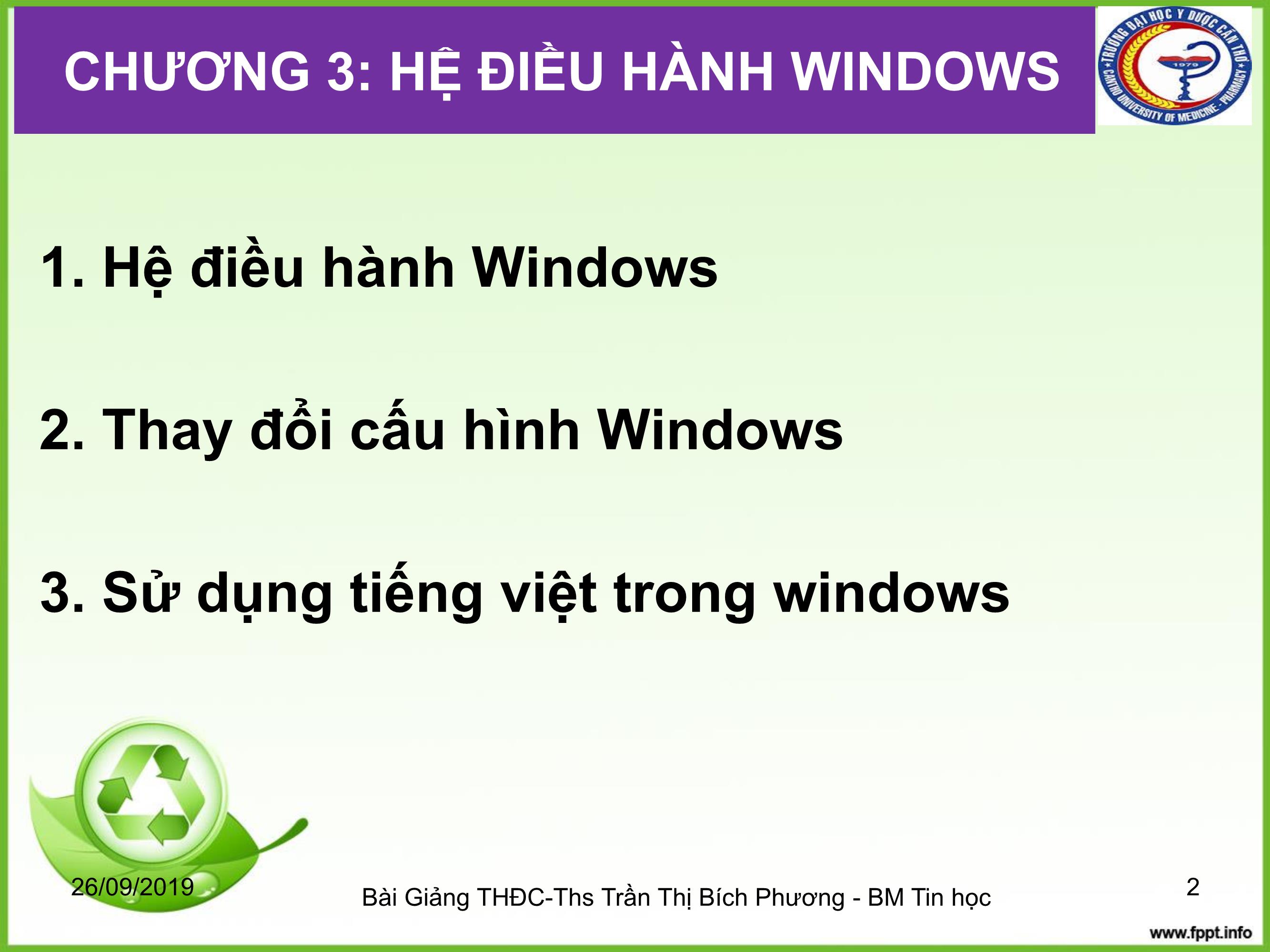 Bài giảng Tin học đại cương - Chương 3: Hệ điều hành Windows - Trần Thị Bích Phương trang 2
