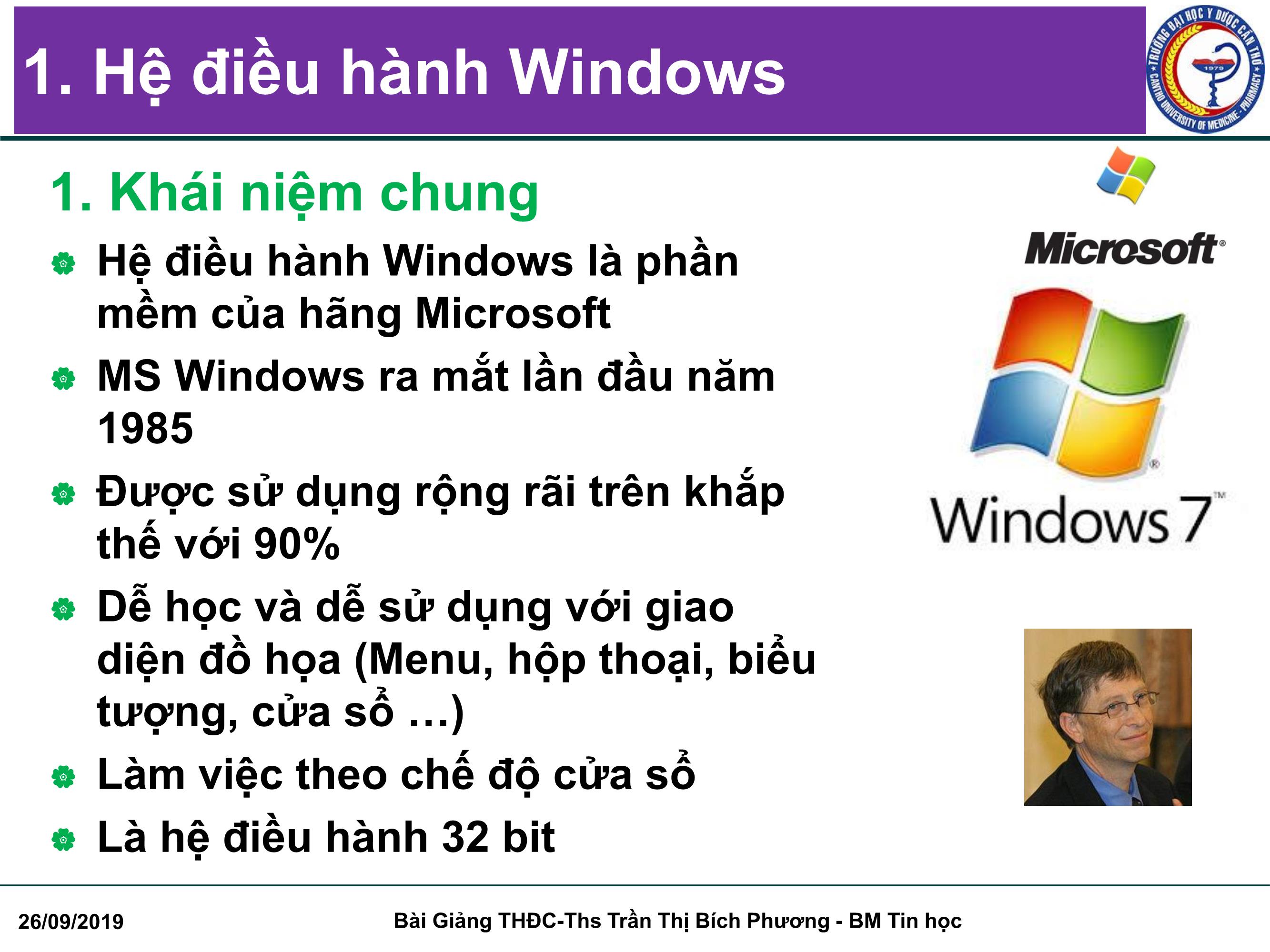Bài giảng Tin học đại cương - Chương 3: Hệ điều hành Windows - Trần Thị Bích Phương trang 3