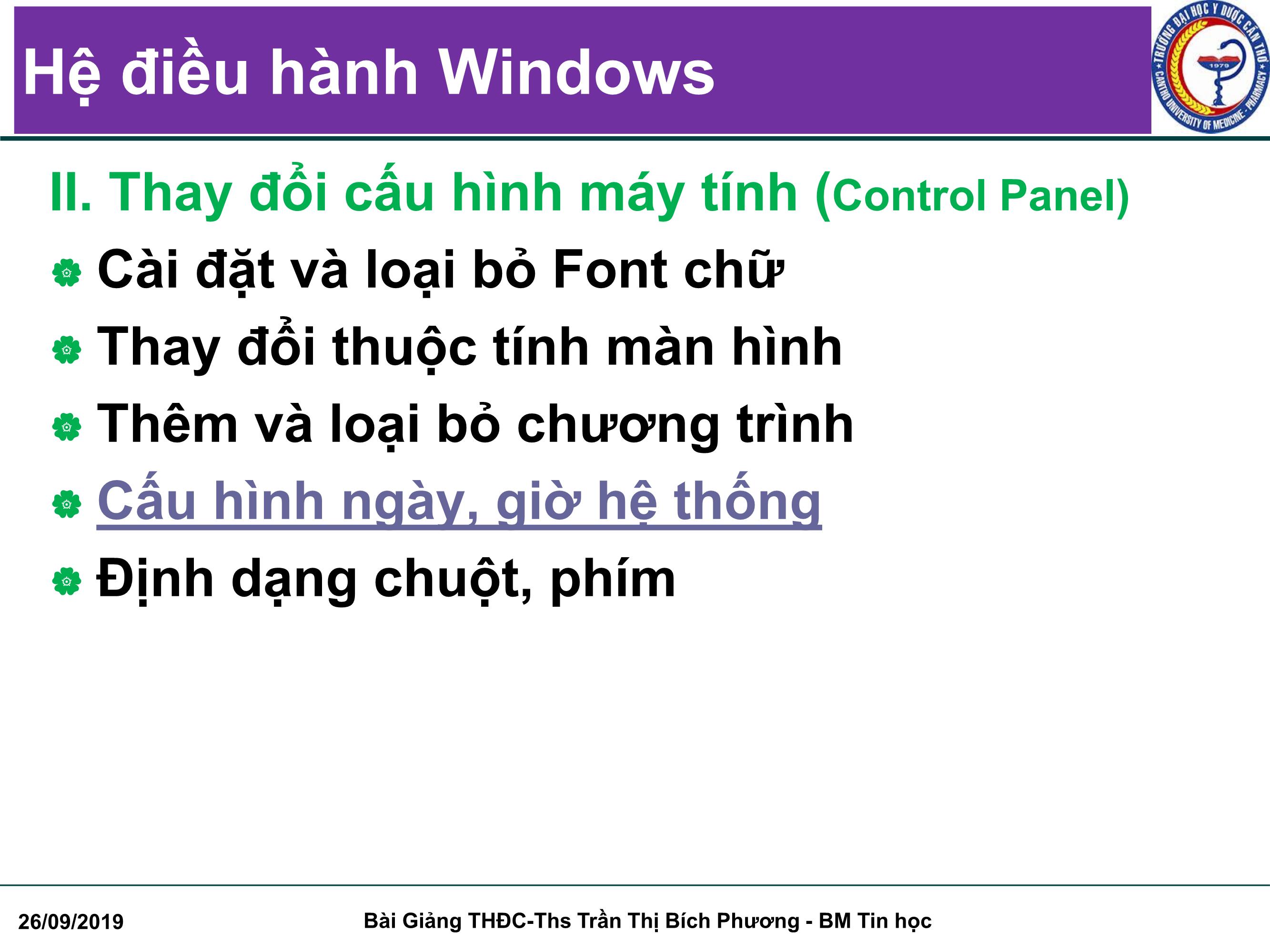 Bài giảng Tin học đại cương - Chương 3: Hệ điều hành Windows - Trần Thị Bích Phương trang 6