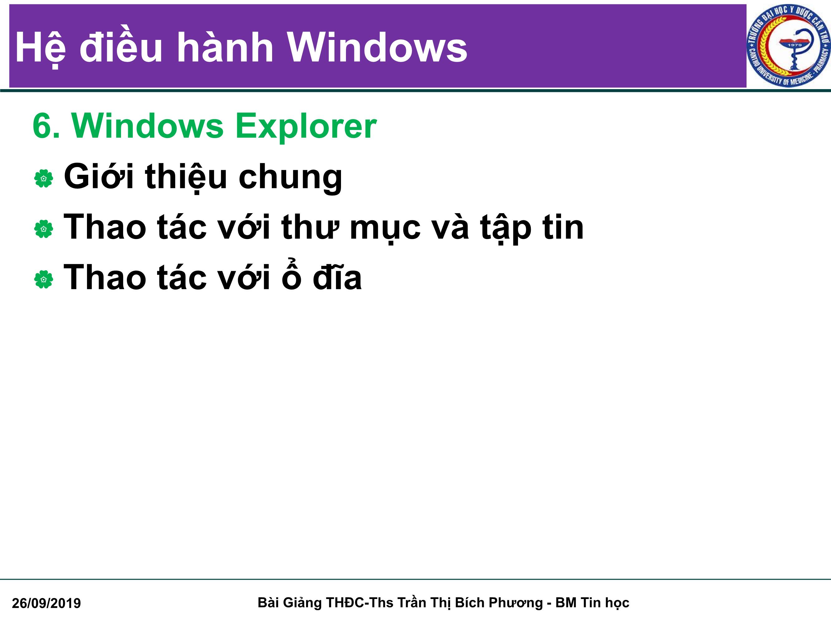 Bài giảng Tin học đại cương - Chương 3: Hệ điều hành Windows - Trần Thị Bích Phương trang 9