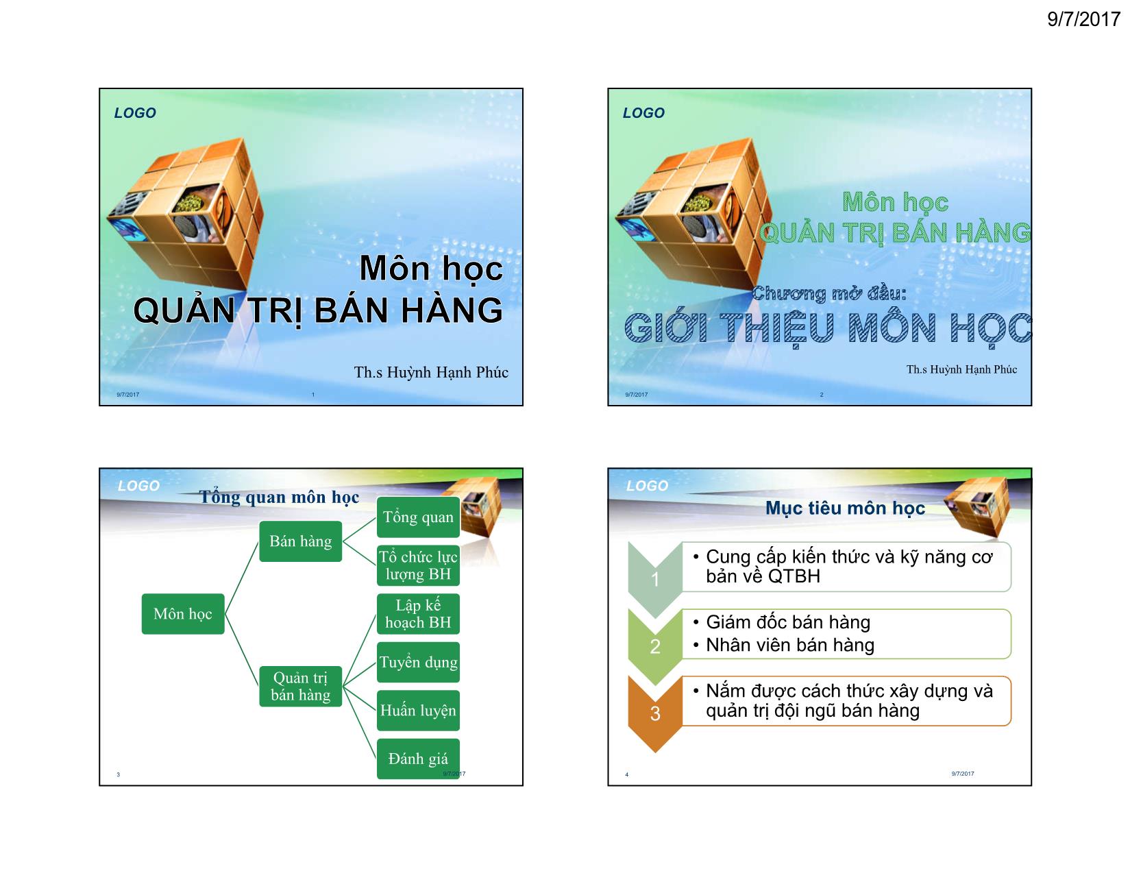 Bài giảng Quản trị bán hàng - Giới thiệu môn học trang 1