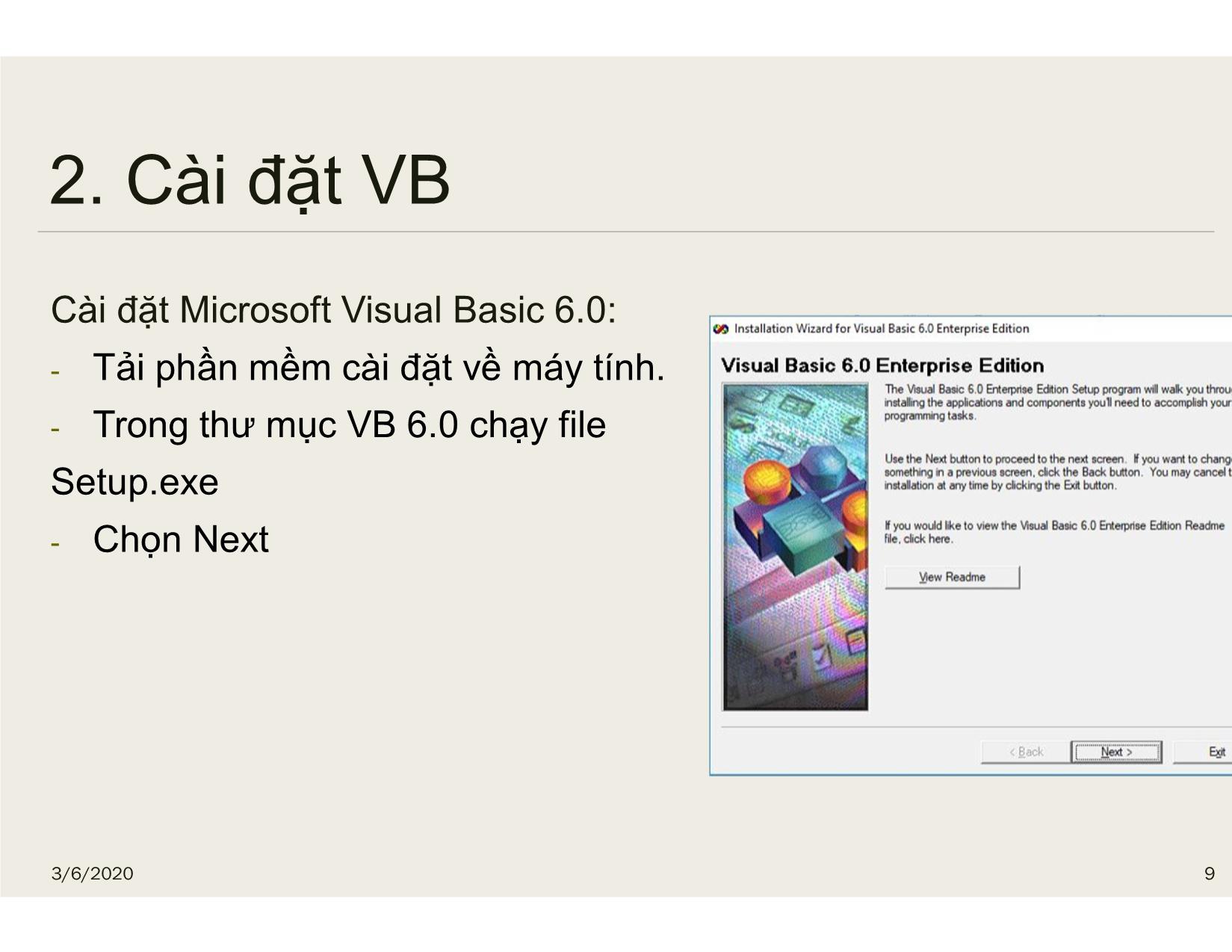 Bài giảng Tin học đại cương - Chương 4: Tổng quan về Visual Basic - Nguyễn Lê Minh trang 9