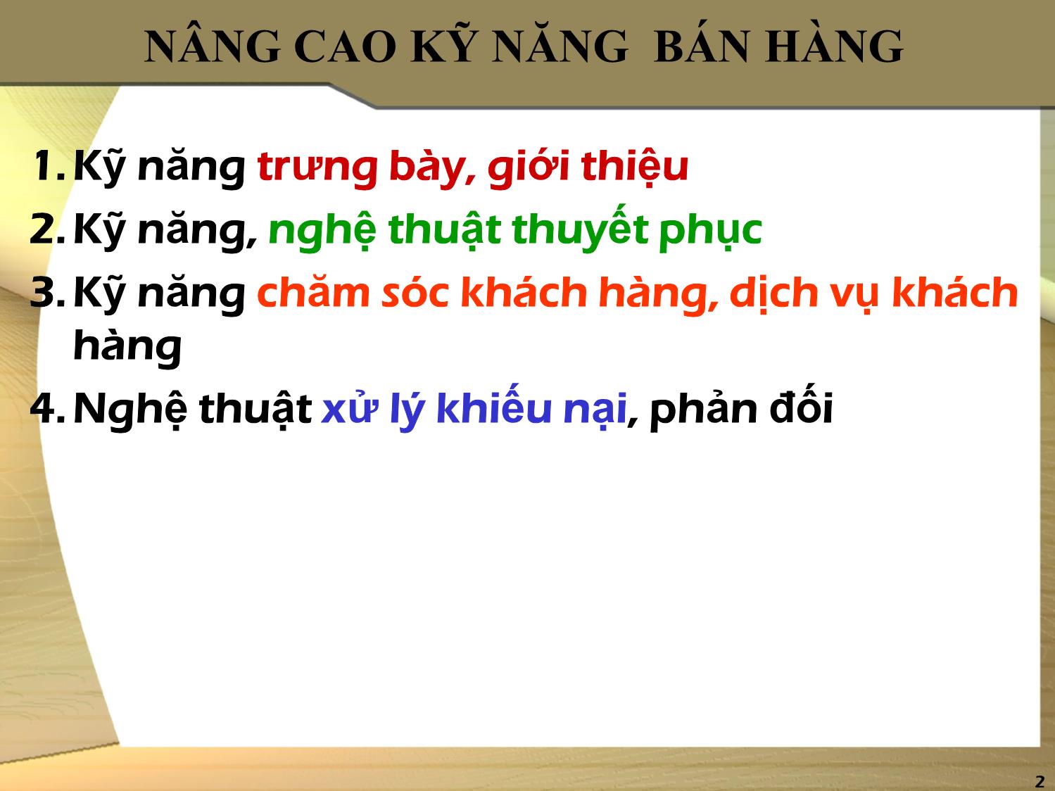 Bài giảng Nâng cao kỹ năng bán hàng trang 2