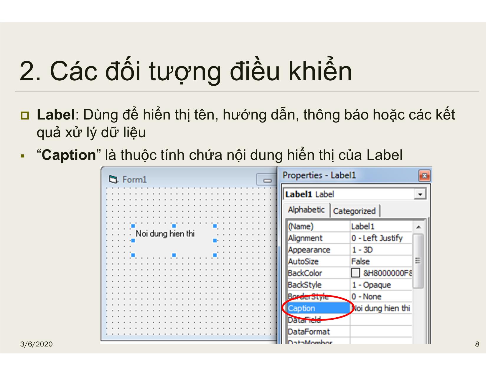 Bài giảng Tin học đại cương - Chương 5: Biểu mẫu và điều khiển VB6.0 - Nguyễn Lê Minh trang 8