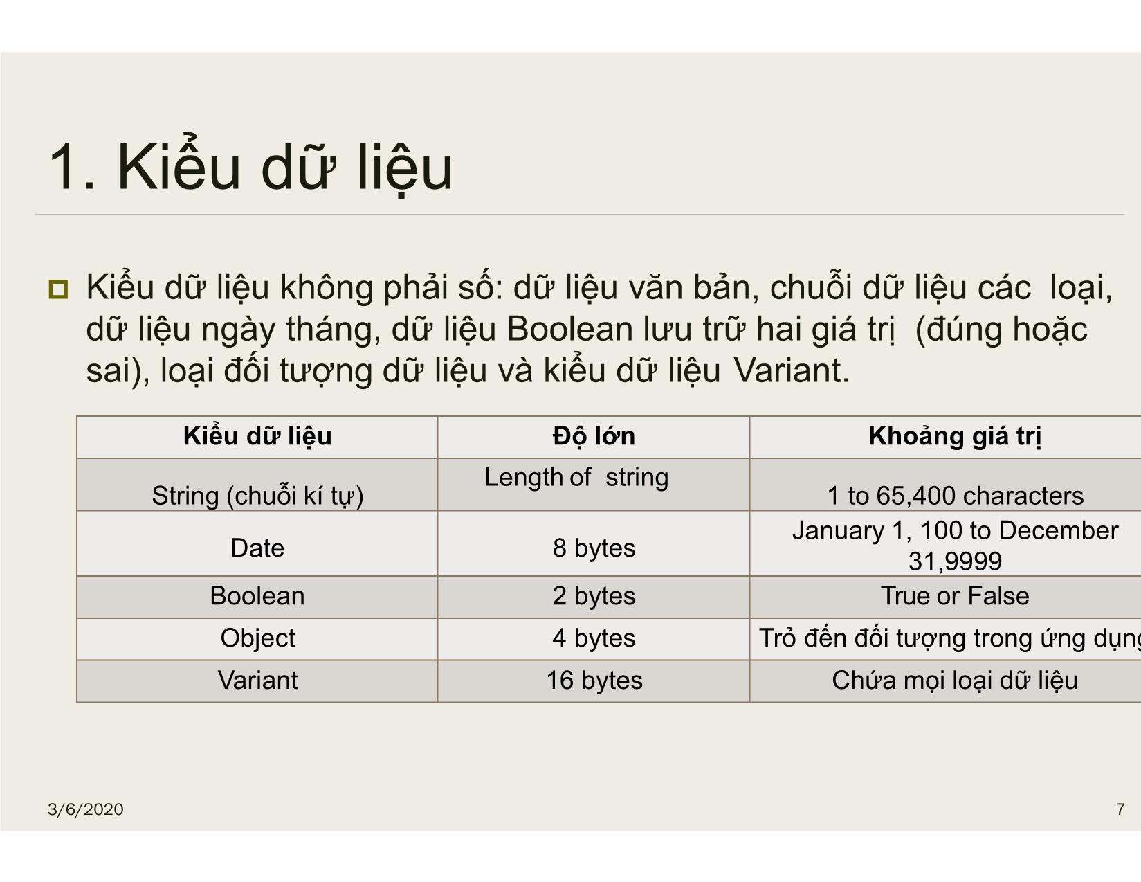 Bài giảng Tin học đại cương - Chương 7: Kiểu dữ liệu, hằng, biến - Nguyễn Lê Minh trang 7