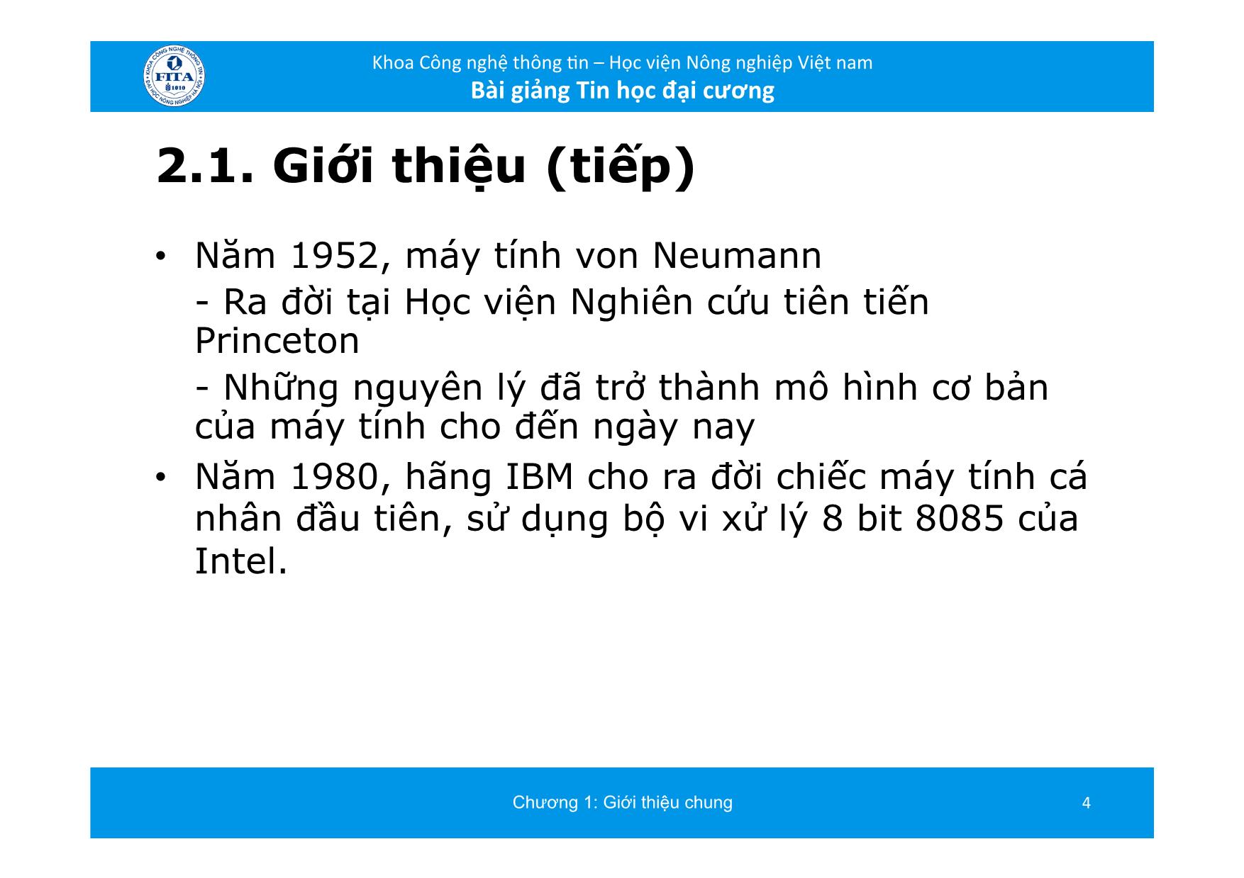 Bài giảng Tin học đại cương - Chương 2: Cấu trúc máy tính (Bản đẹp) trang 4