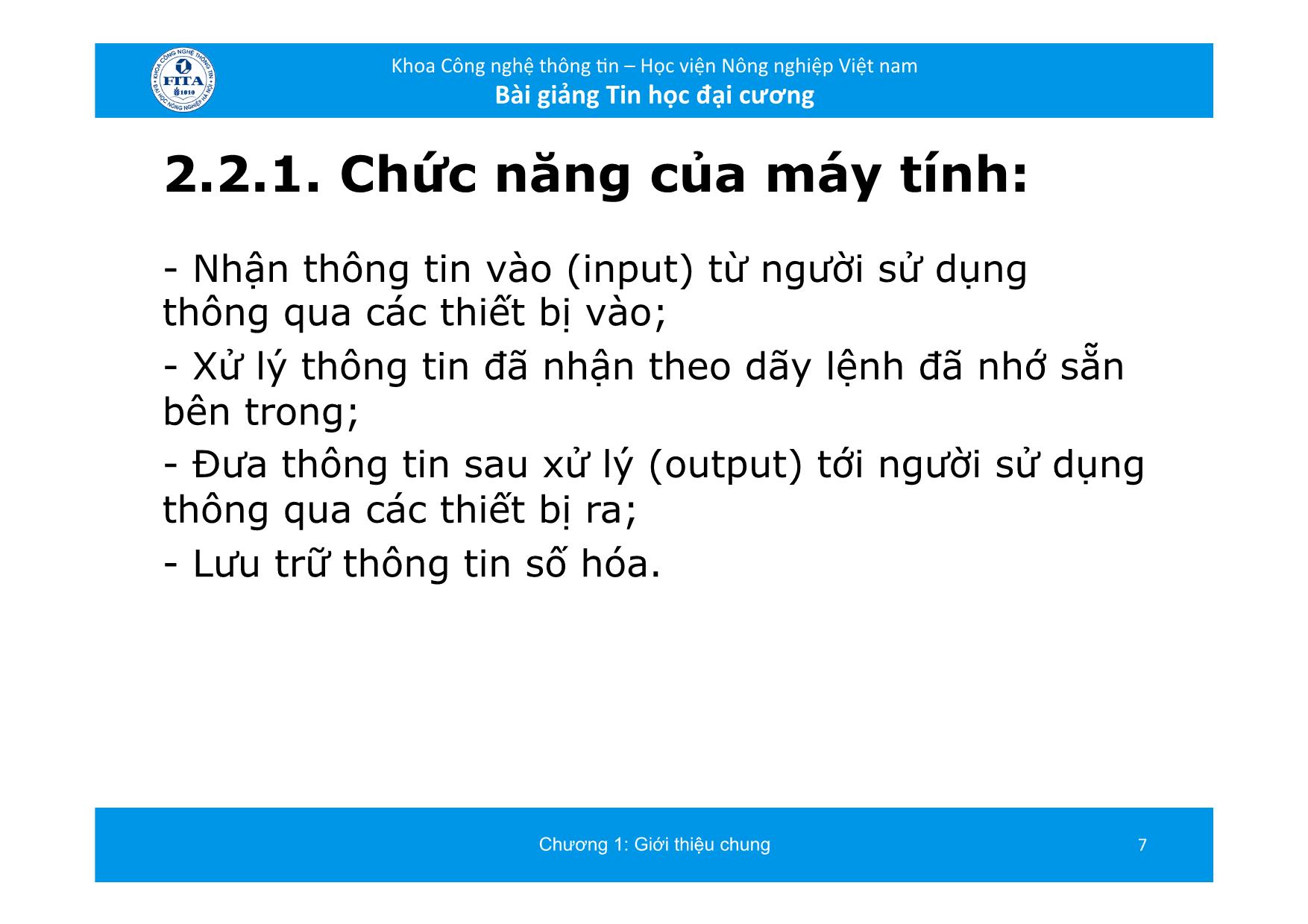 Bài giảng Tin học đại cương - Chương 2: Cấu trúc máy tính (Bản đẹp) trang 7