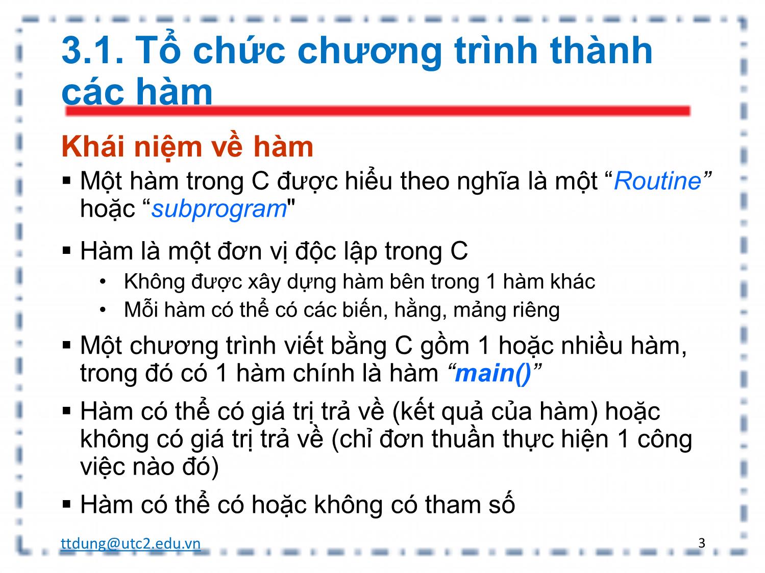 Bài giảng Tin học đại cương - Chương 3: Hàm và tổ chức chương trình trang 3