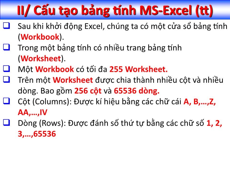 Bài giảng Tin học đại cương - Chương 5: Bảng tính điện tử Microsoft Excel trang 5