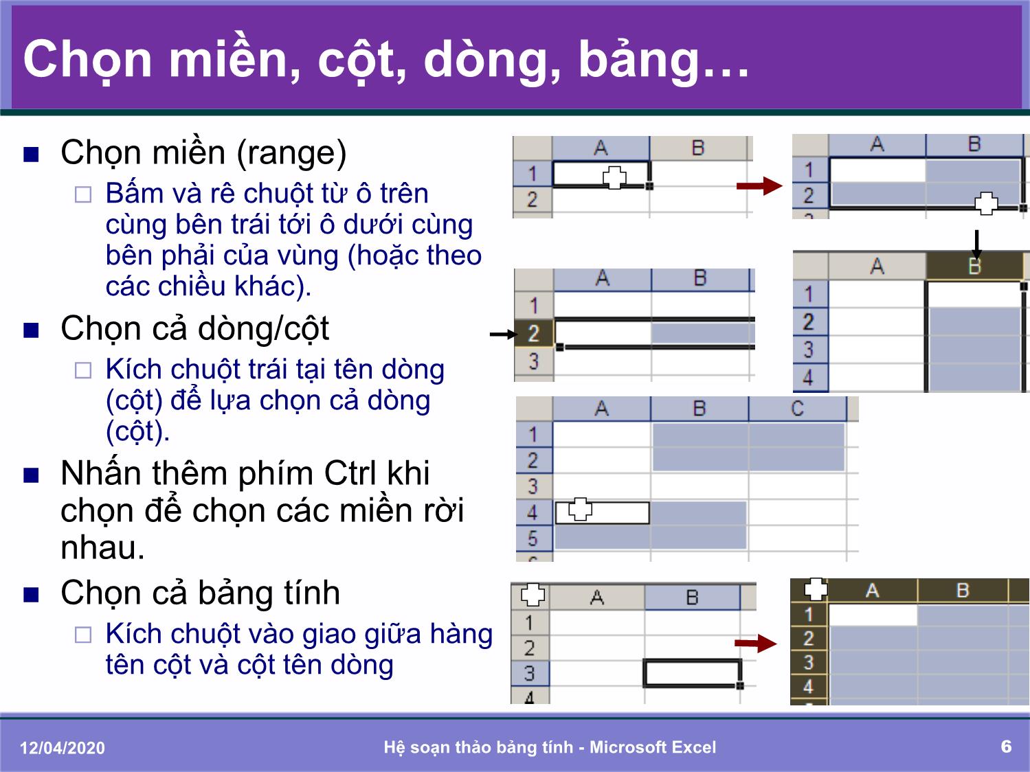 Bài giảng Tin học đại cương - Chương 5: Soạn thảo bảng tính với Microsoft Excel - Trần Thị Bích Phương trang 6