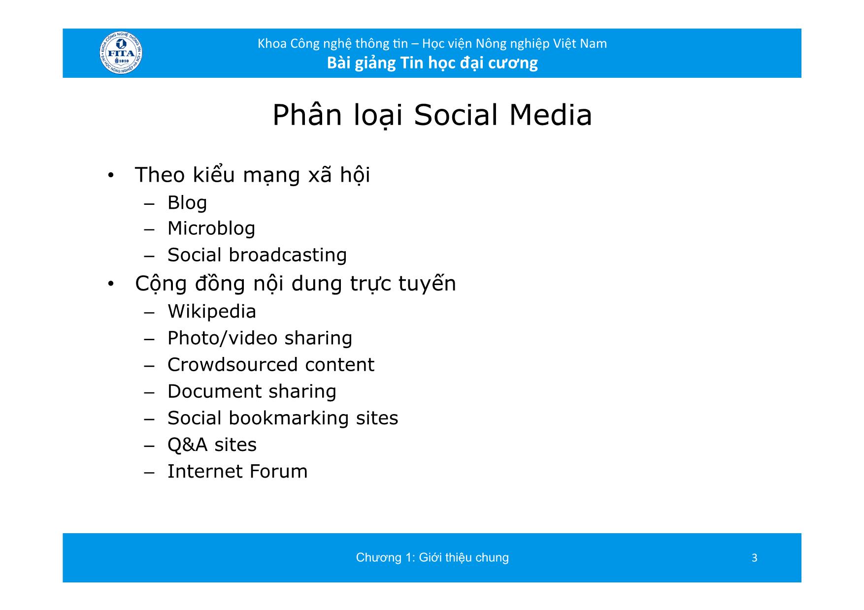Bài giảng Tin học đại cương - Chương 7: Mạng xã hội và Truyền thông xã hội trang 3