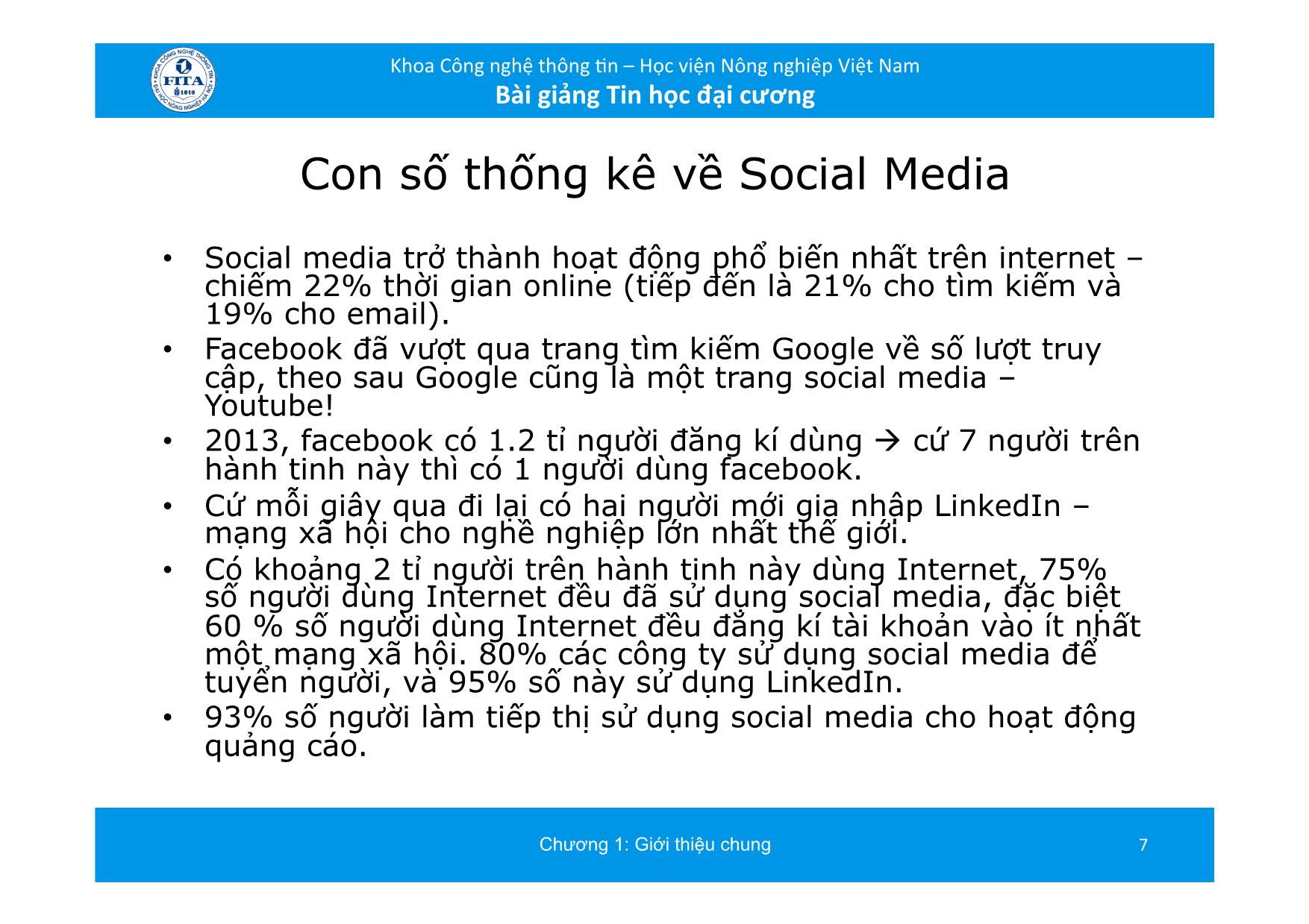 Bài giảng Tin học đại cương - Chương 7: Mạng xã hội và Truyền thông xã hội trang 7