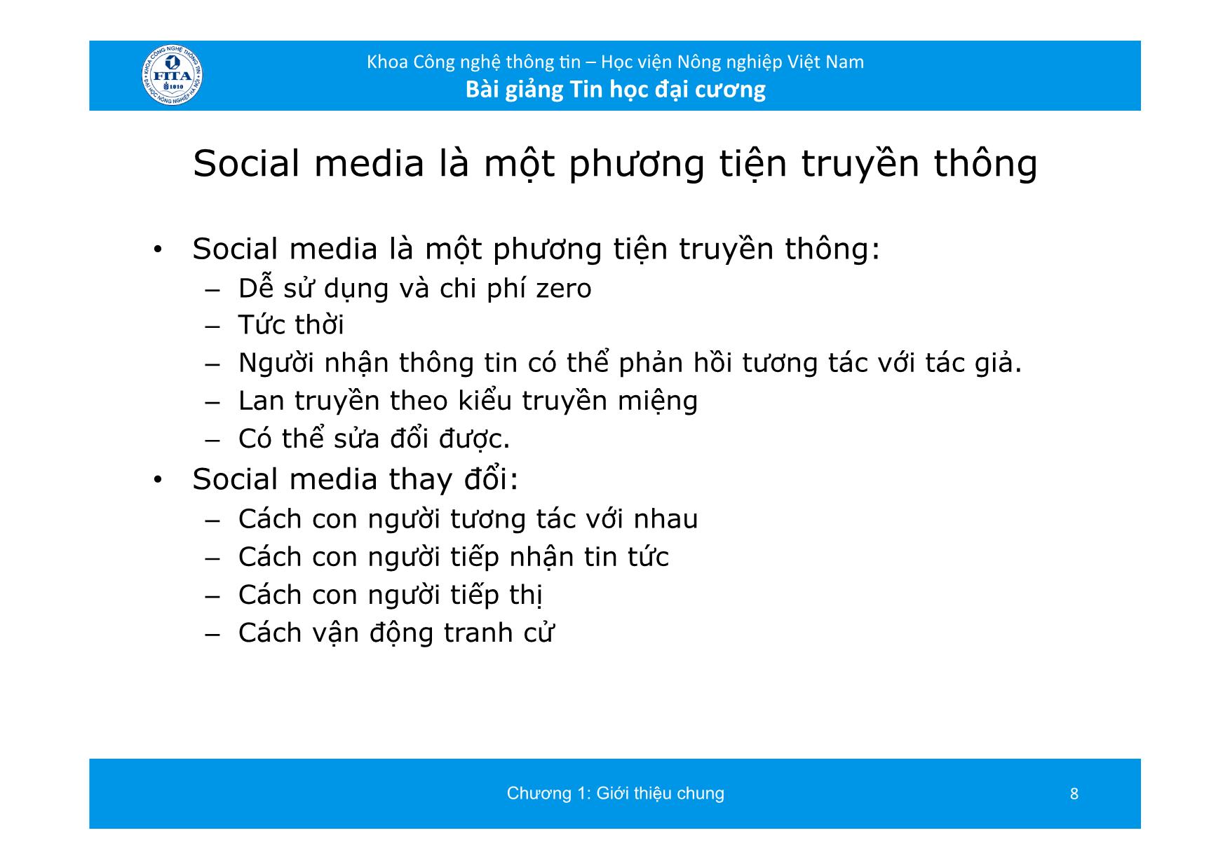 Bài giảng Tin học đại cương - Chương 7: Mạng xã hội và Truyền thông xã hội trang 8