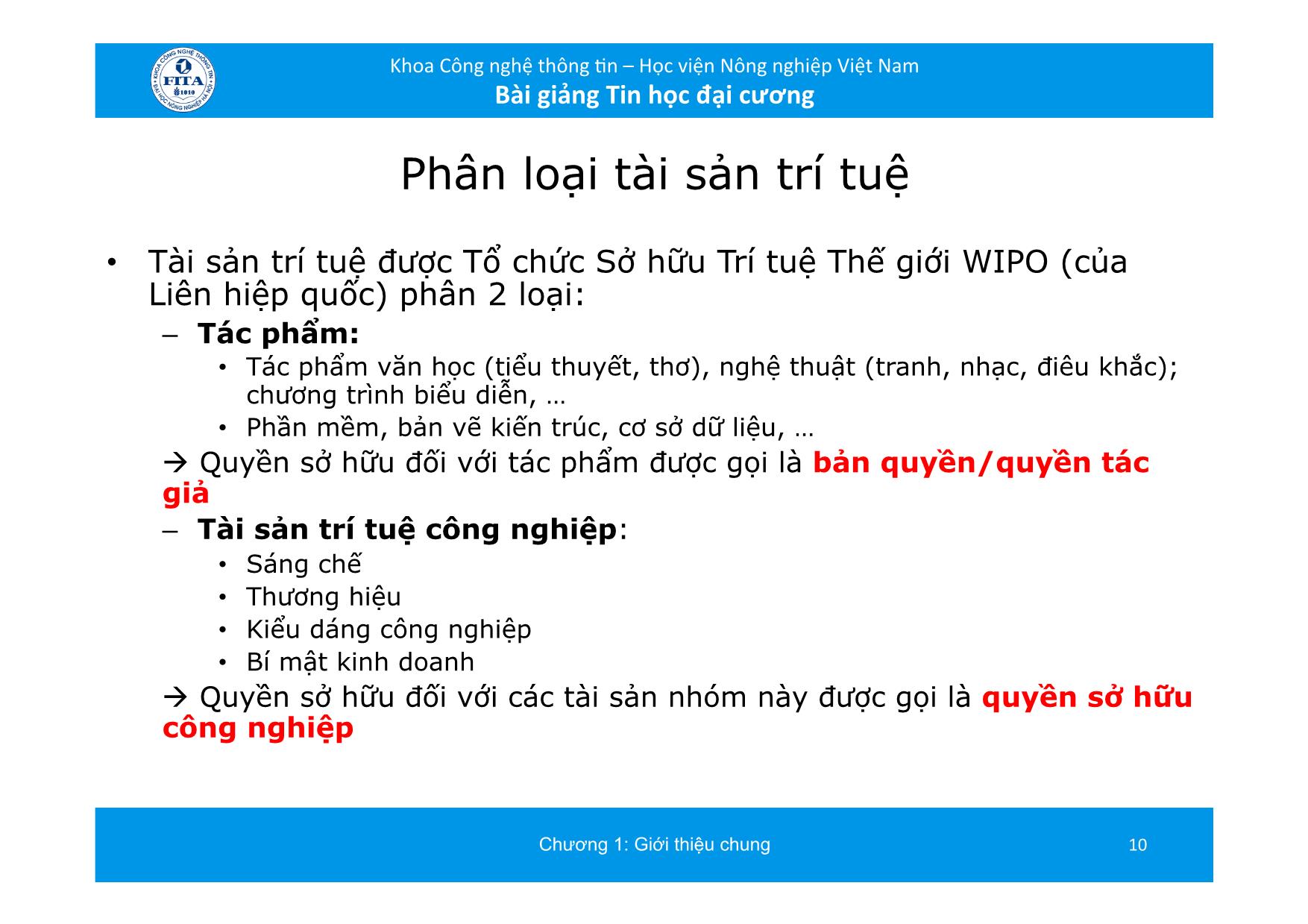 Bài giảng Tin học đại cương - Chương 8: Sở hữu trí tuệ (Các vấn đề xã hội của công nghệ thông tin) trang 10