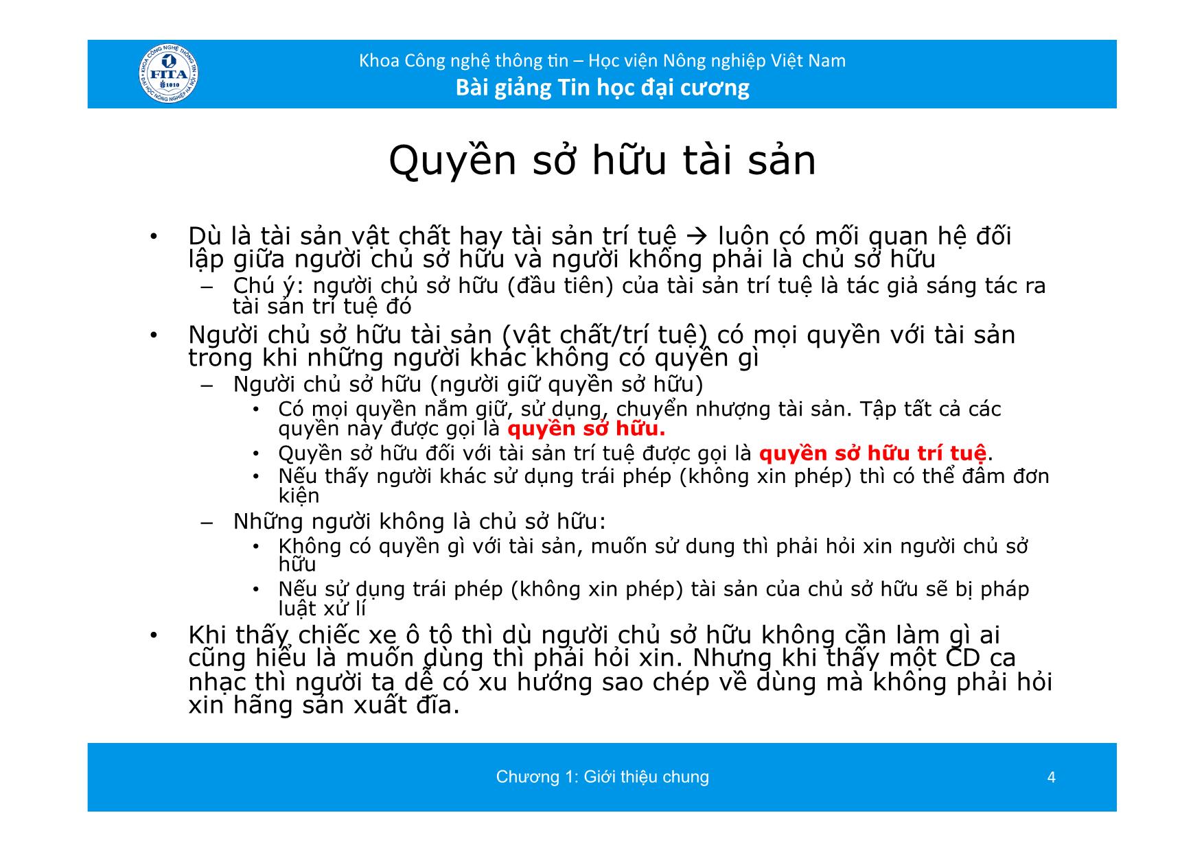 Bài giảng Tin học đại cương - Chương 8: Sở hữu trí tuệ (Các vấn đề xã hội của công nghệ thông tin) trang 4