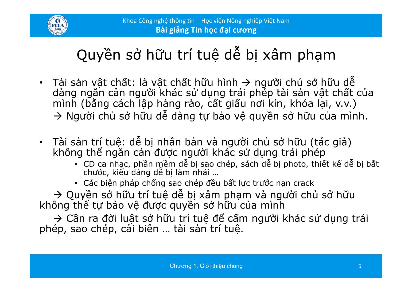 Bài giảng Tin học đại cương - Chương 8: Sở hữu trí tuệ (Các vấn đề xã hội của công nghệ thông tin) trang 5