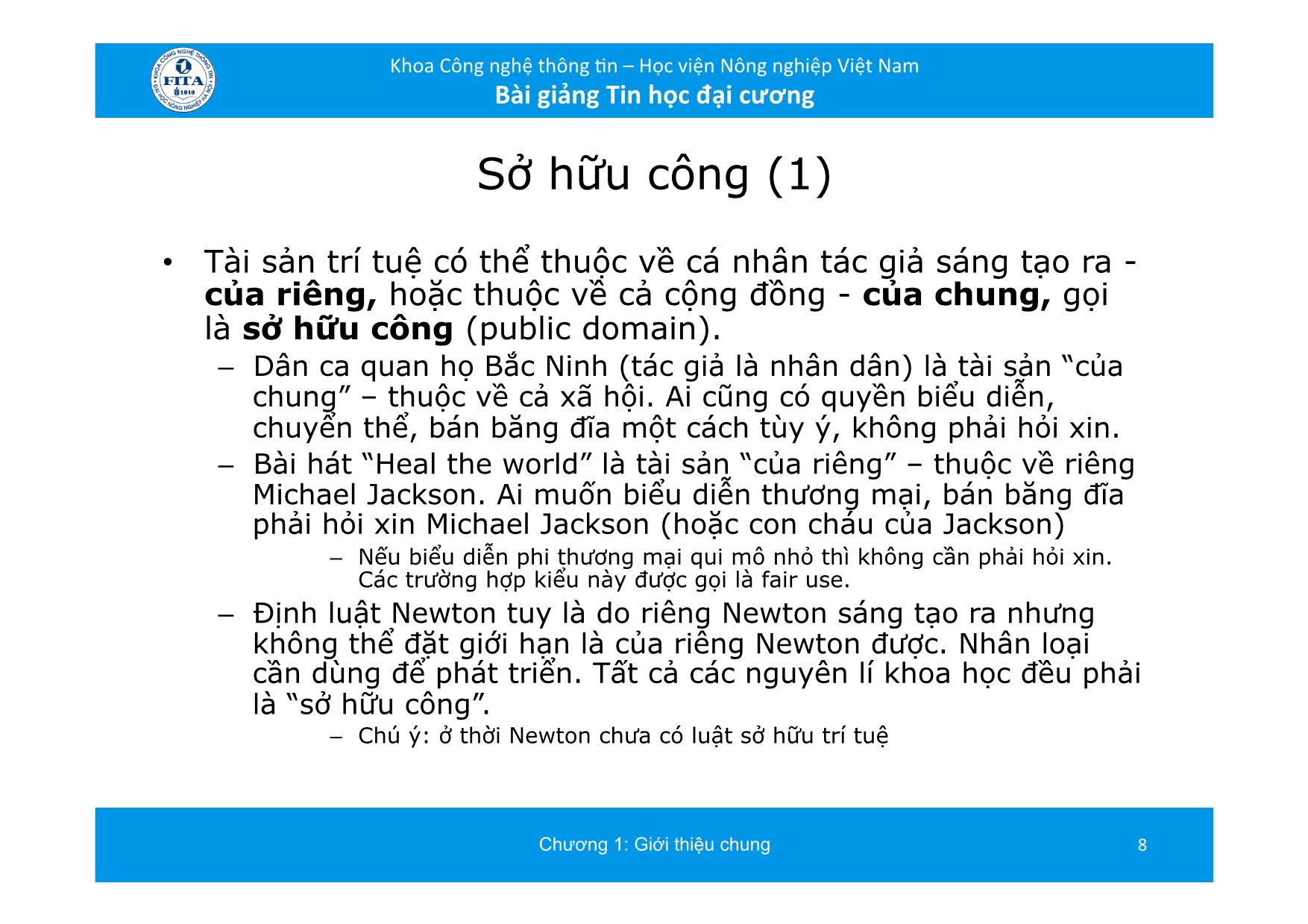 Bài giảng Tin học đại cương - Chương 8: Sở hữu trí tuệ (Các vấn đề xã hội của công nghệ thông tin) trang 8