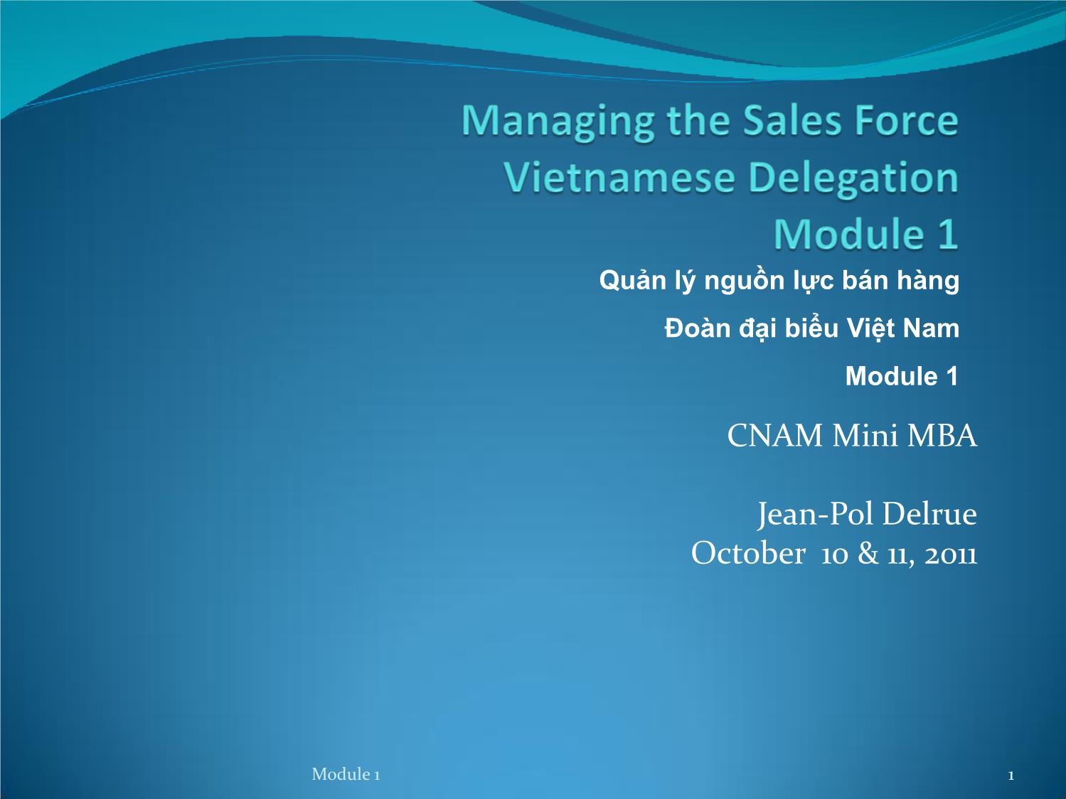 Bài giảng Quản lý nguồn lực bán hàng Đoàn đại biểu Việt Nam trang 1
