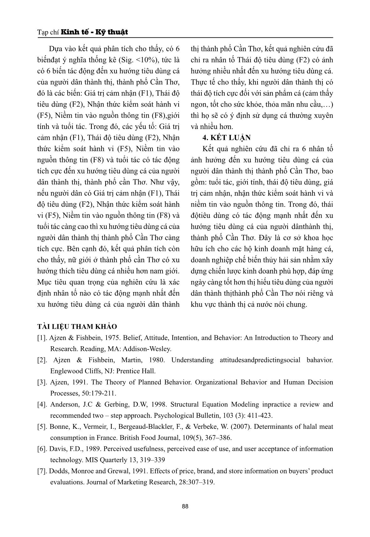 Các nhân tố ảnh hưởng đến xu hướng tiêu dùng cá của người dân thành thị: Nghiên cứu trường hợp người dân ở thành phố Cần Thơ trang 10