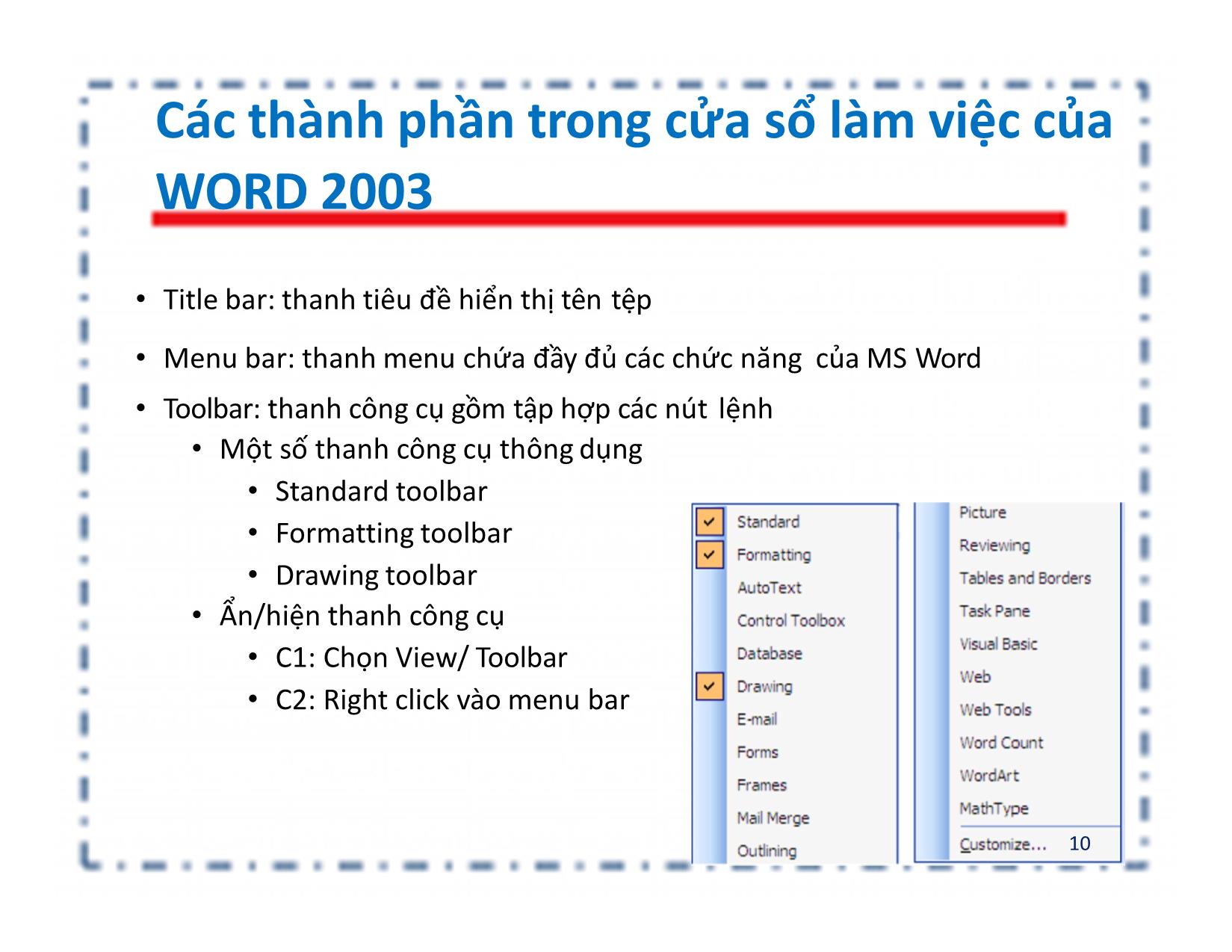 Bài giảng Tin học đại cương - Chương: Microsoft Word - Nguyễn Lê Minh trang 10