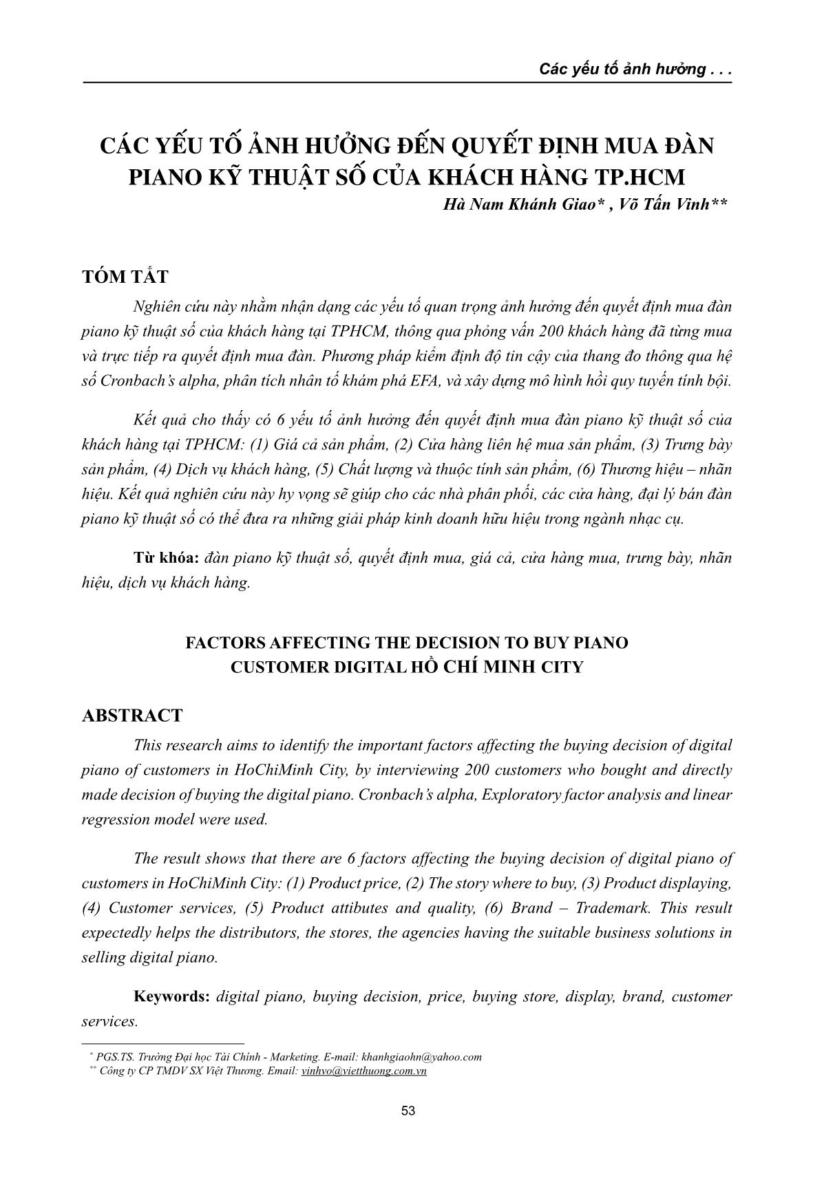 Các yếu tố ảnh hưởng đến quyết định mua đàn piano kỹ thuật số của khách hàng thành phố Hồ Chí Minh trang 1