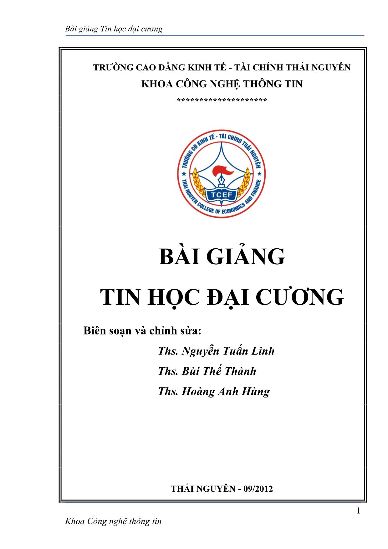 Bài giảng Tin học đại cương - Nguyễn Tuấn Linh trang 1