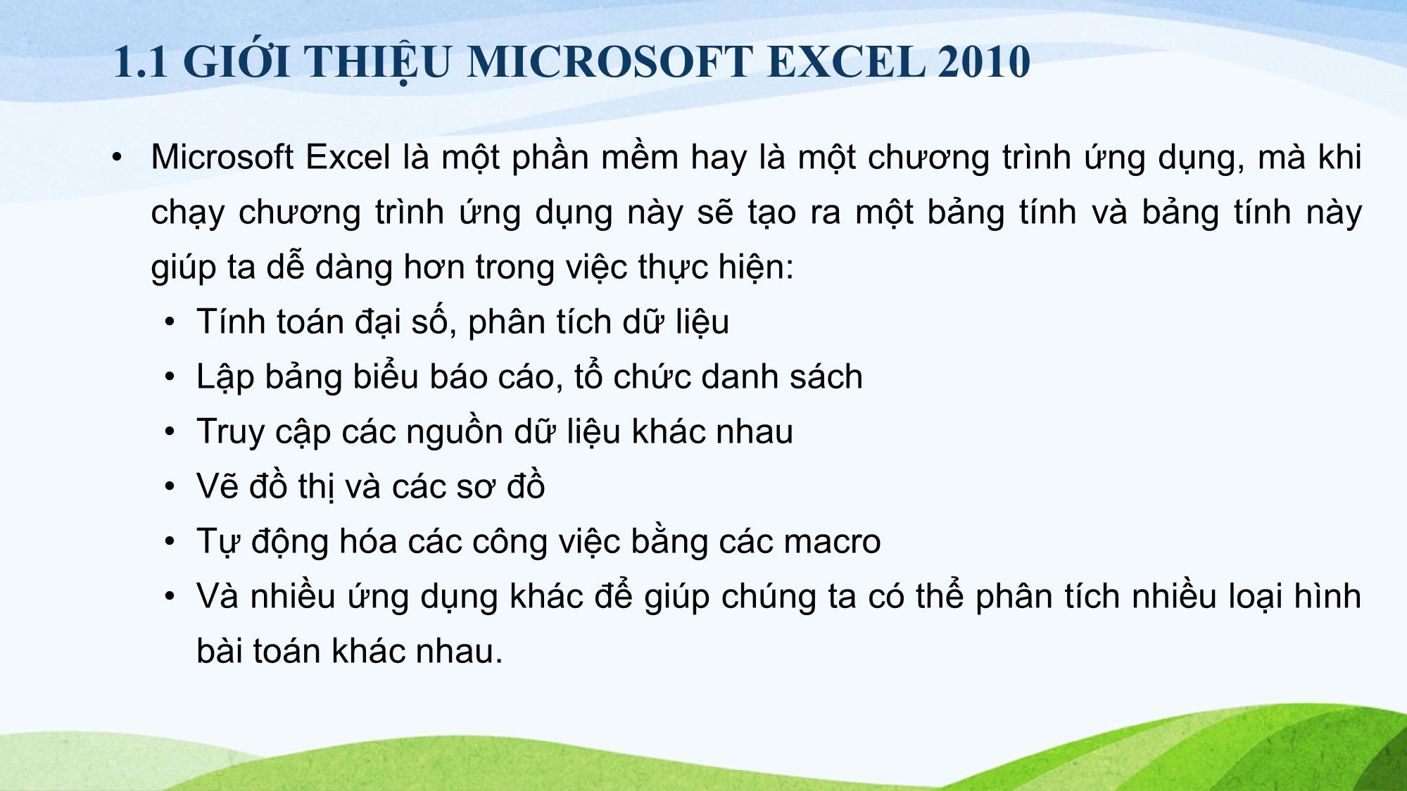 Bài giảng Tin học (Phần 2) - Chương 1: Làm quen với Microsoft Excel 2010 trang 3
