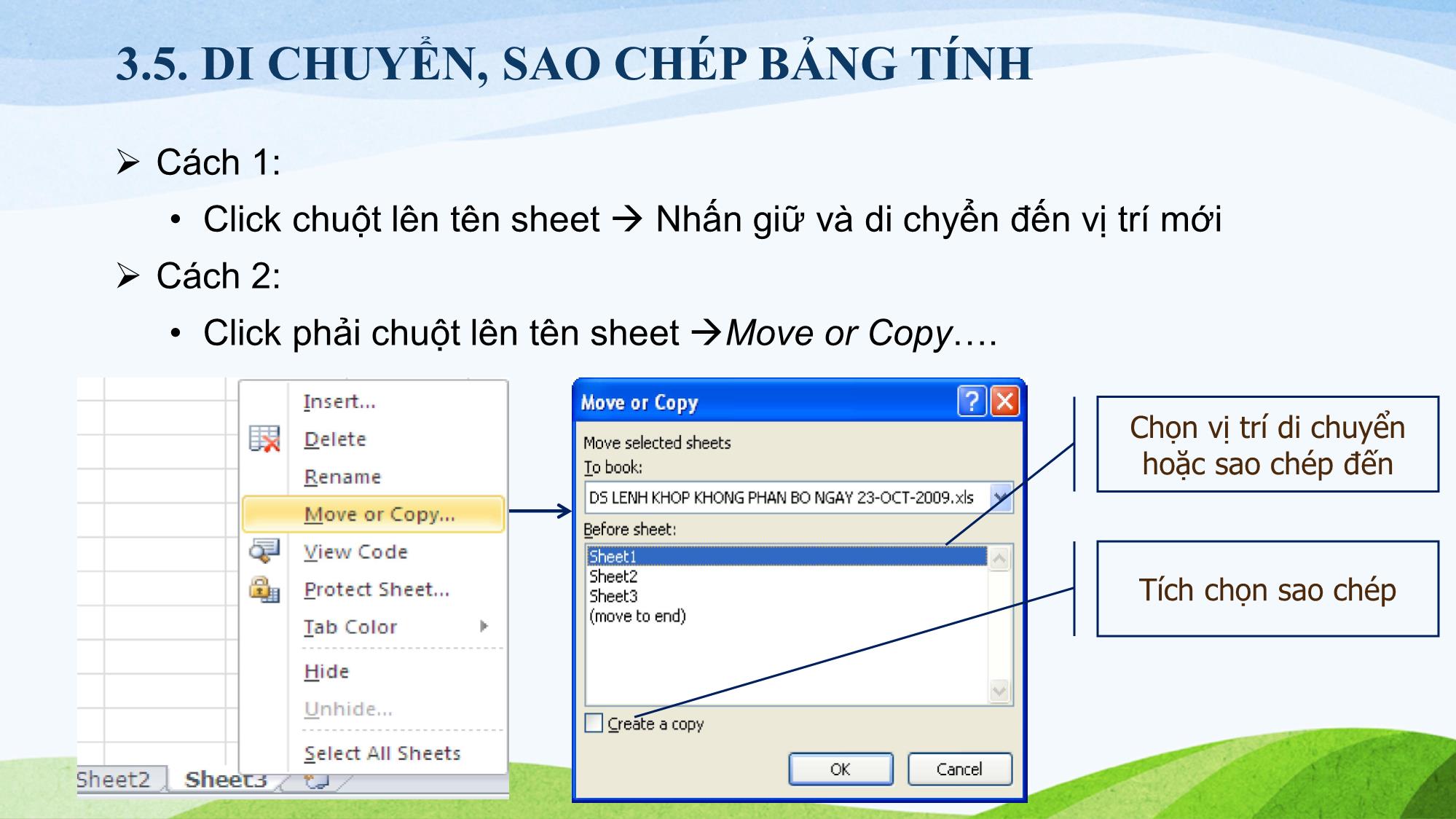 Bài giảng Tin học (Phần 2) - Chương 3: Tổ chức thông tin trên bảng tính trang 7