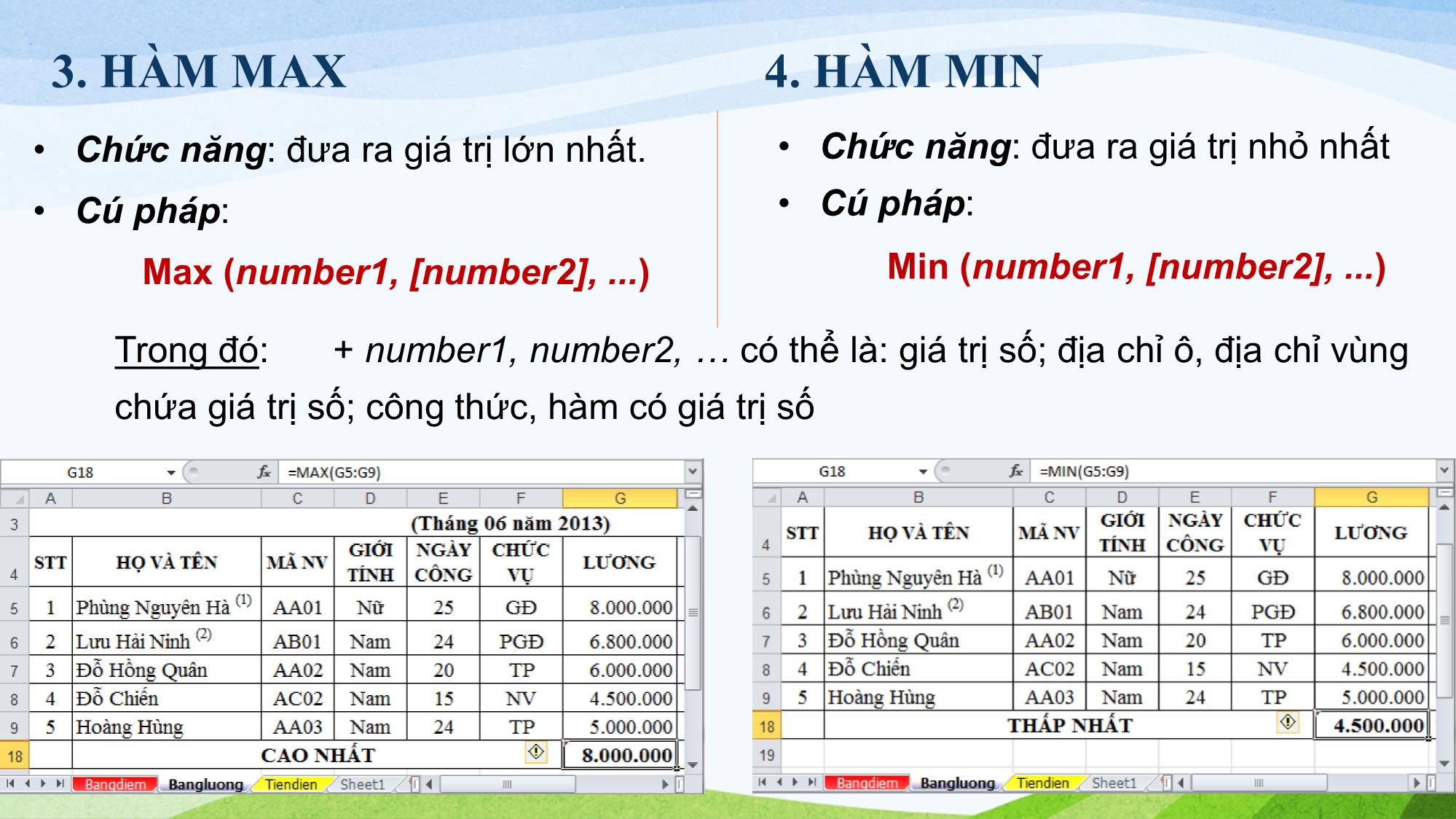 Bài giảng Tin học (Phần 2) - Chương 6: Công thức và hàm trong Excel trang 10