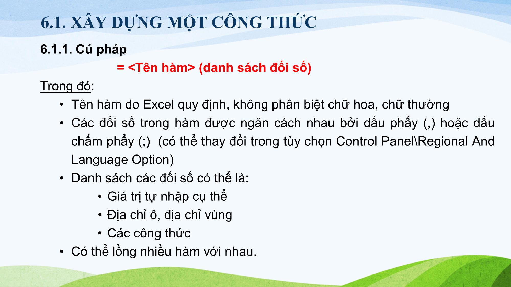 Bài giảng Tin học (Phần 2) - Chương 6: Công thức và hàm trong Excel trang 2