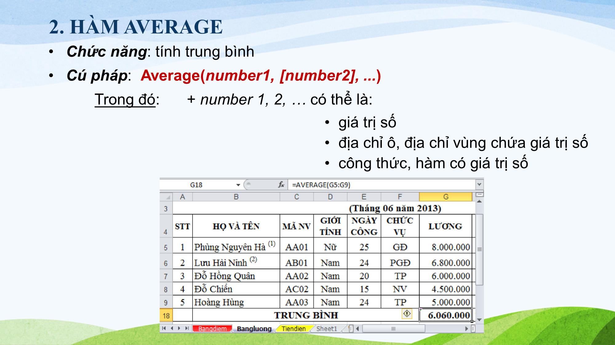 Bài giảng Tin học (Phần 2) - Chương 6: Công thức và hàm trong Excel trang 9