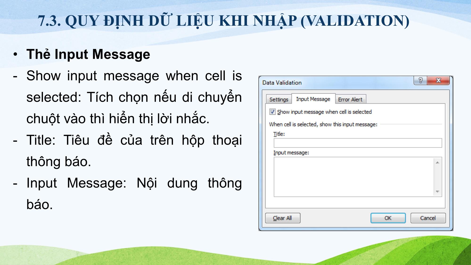 Bài giảng Tin học (Phần 2) - Chương 7: Cơ sở dữ liệu trong Excel trang 7