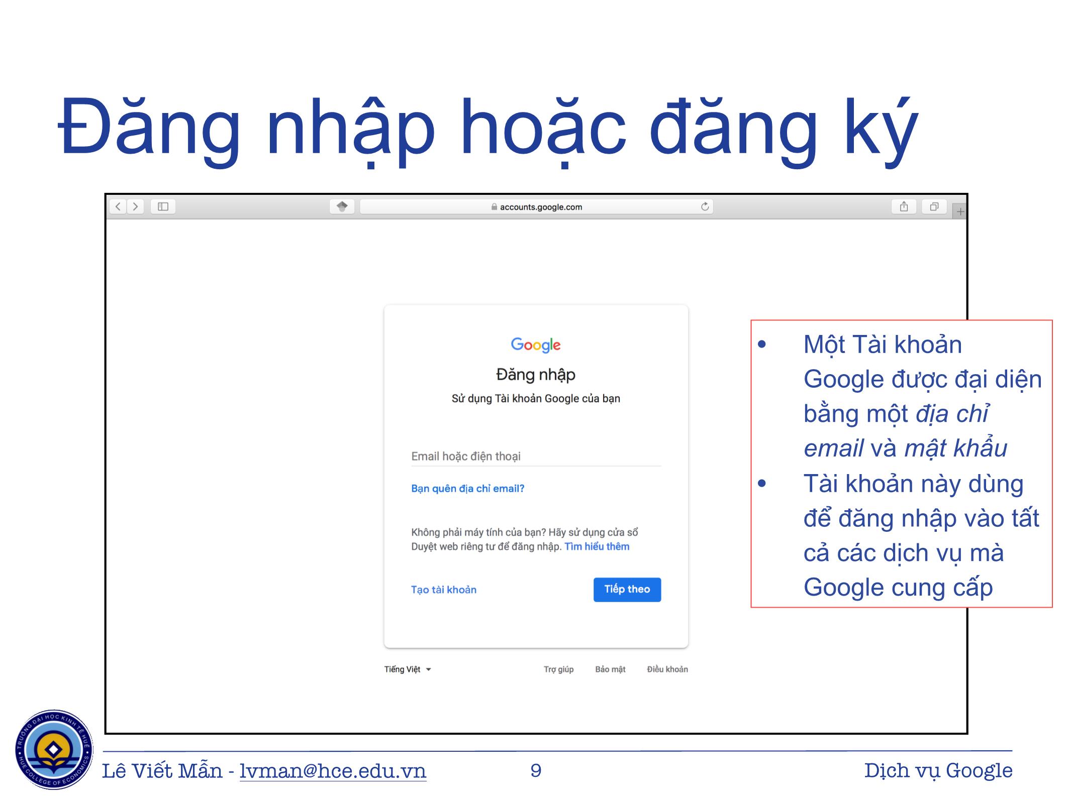 Bài giảng Tin học ứng dụng - Chương: Các dịch vụ của Google - Lê Viết Mẫn trang 9