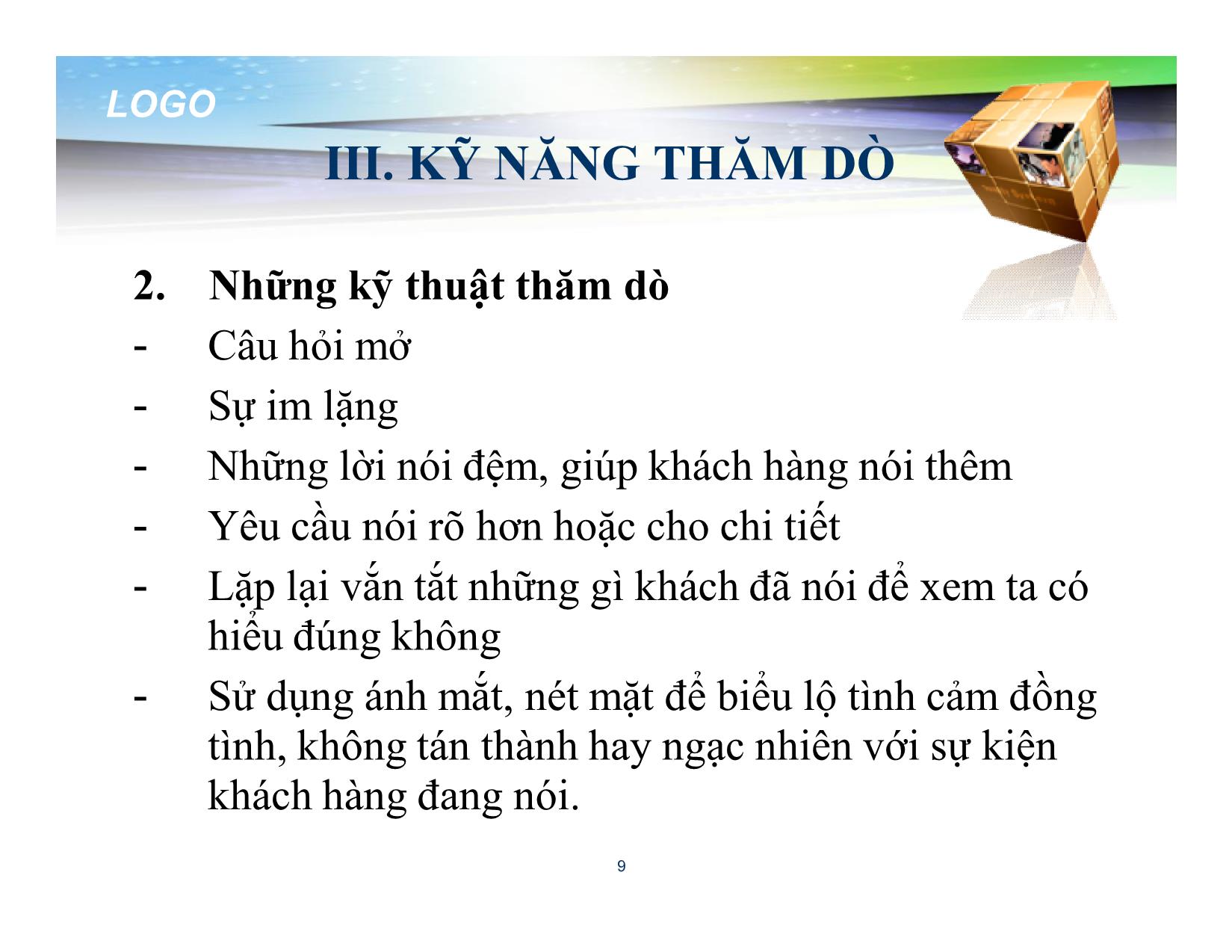 Bài giảng Đào tạo kỹ năng bán hàng - Chương 10: Chương trình đào tạo chuyên sâu về kỹ năng bán hàng trang 9